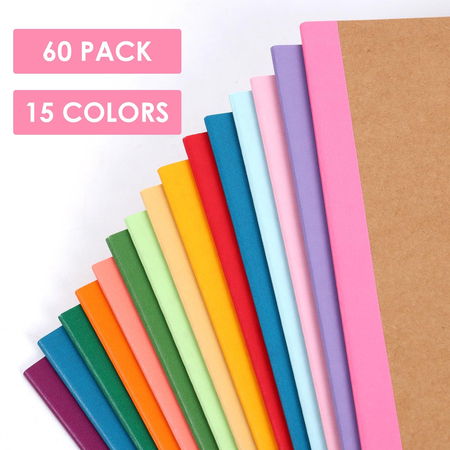 LABUK 60 Pack Notebooks Bulk, A5 Lined Journaling Notebooks Bulk, Rainbow Composition Notebooks Journals, 15 Colors 60 Pages for School Office