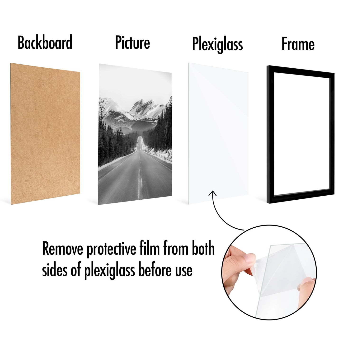Americanflat 13x19 Picture Frame with Polished Plexiglass - Set of 5 - Galleria Collection - Picture Frames for Wall Display - Black