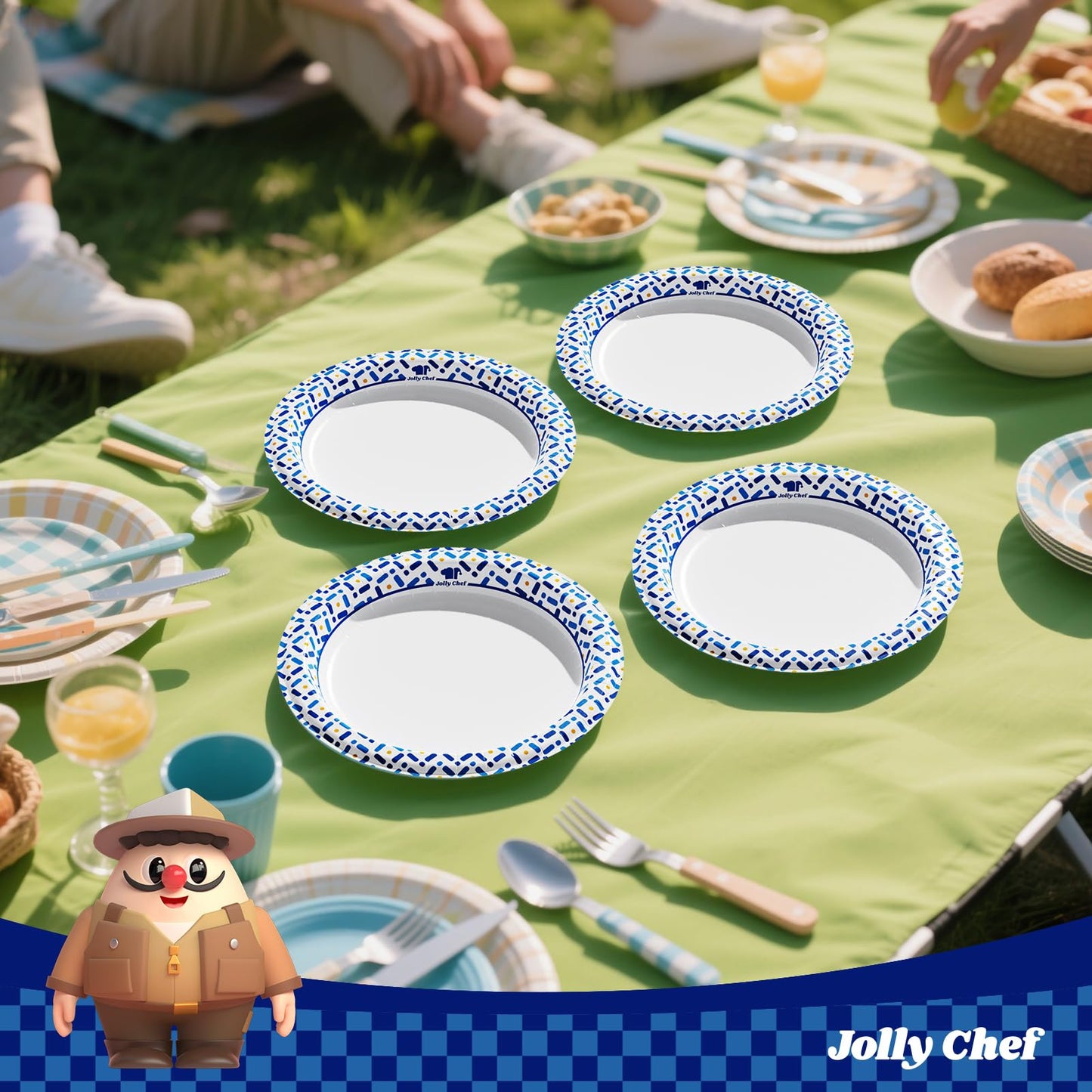 JOLLY CHEF 300 Count 8.5 Inch Paper Plates, Soak-Proof, Cut Proof, Disposable Heavy Duty Plates for Everyday Use, Picnic, Family Gatherings, Parties