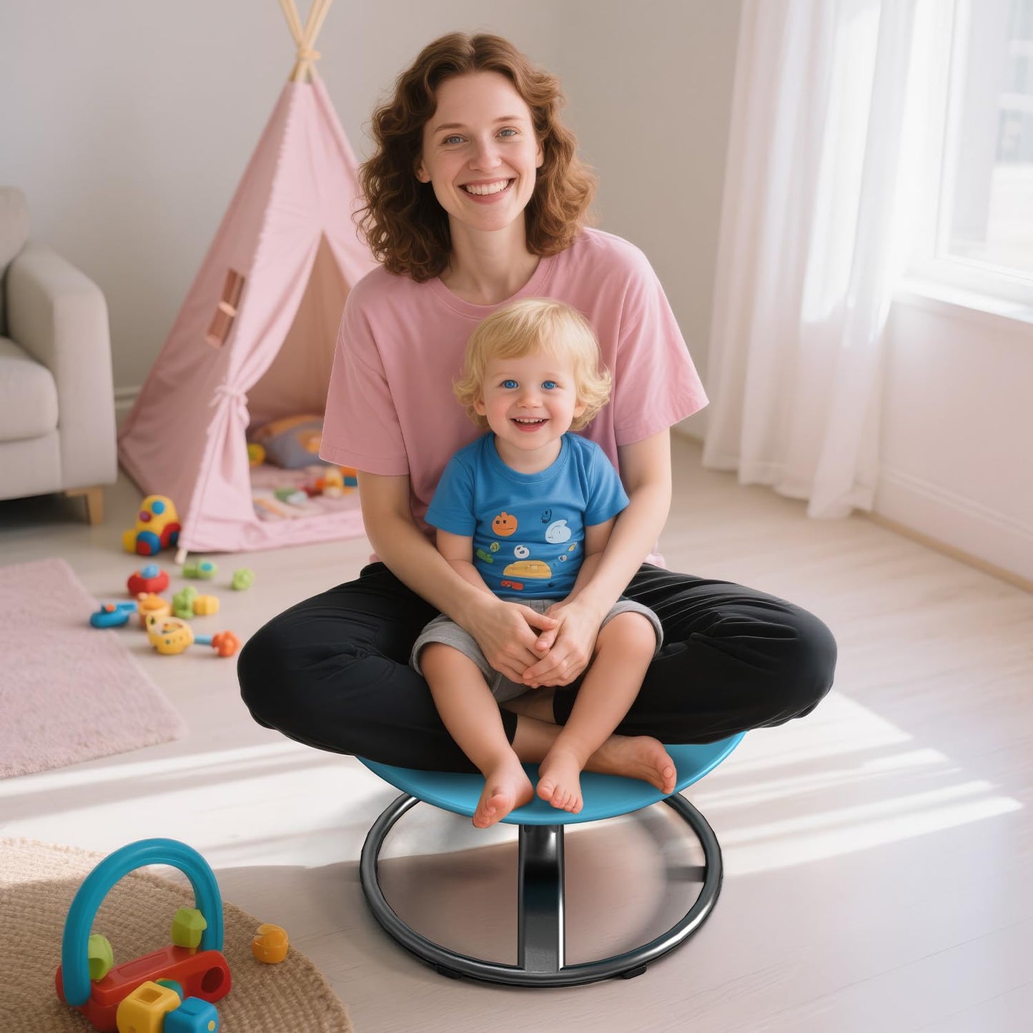 pozoera Spinning Chair for Autistic Kids - Sensory Spinning Chair with Safety Handle & Non-Slip Design Sensory Toys for Kids with Autism(Blue)