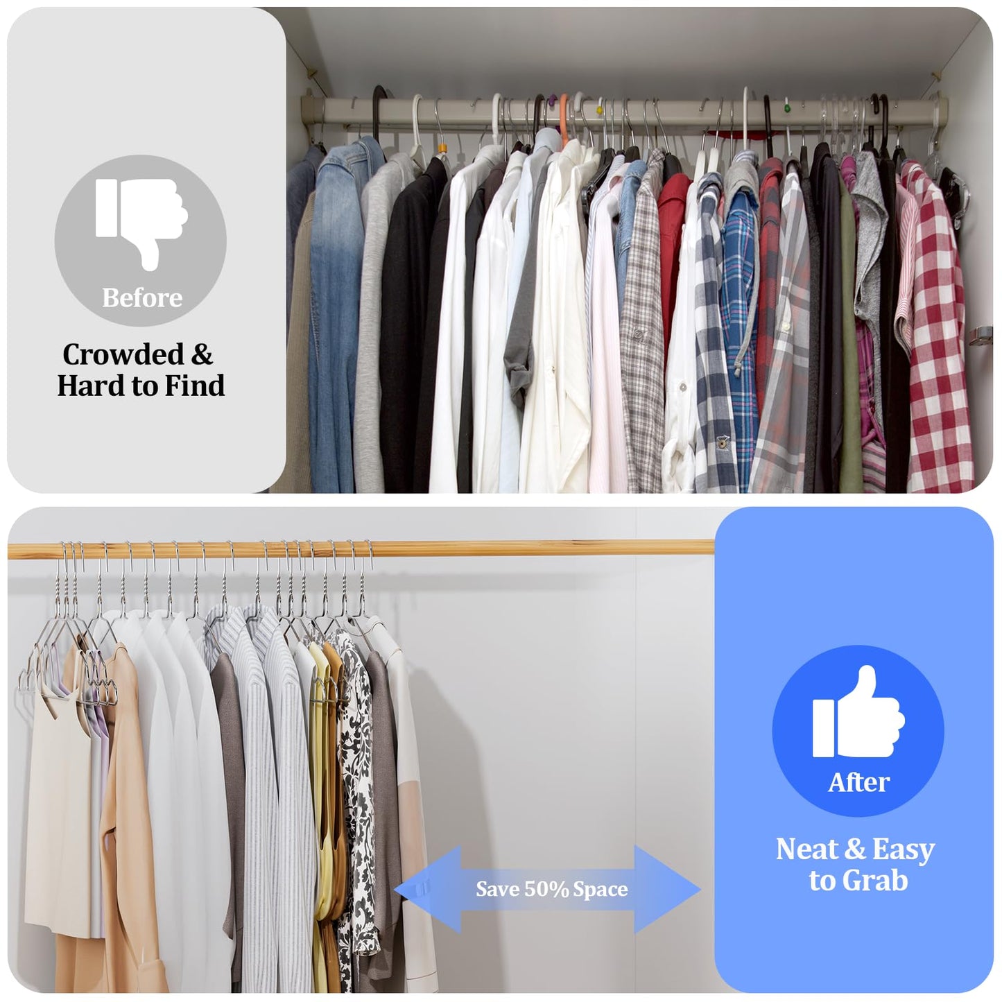 Fotoumgl Metal Wire Clothes Hangers 100 Pack, Space Saving Hangers for Closet Organization, Dorm & Home, 17 Inch Ultra Thin Non-Slip Coat Hanger for Standard Size Shirts, Pants, Dresses (Silver)