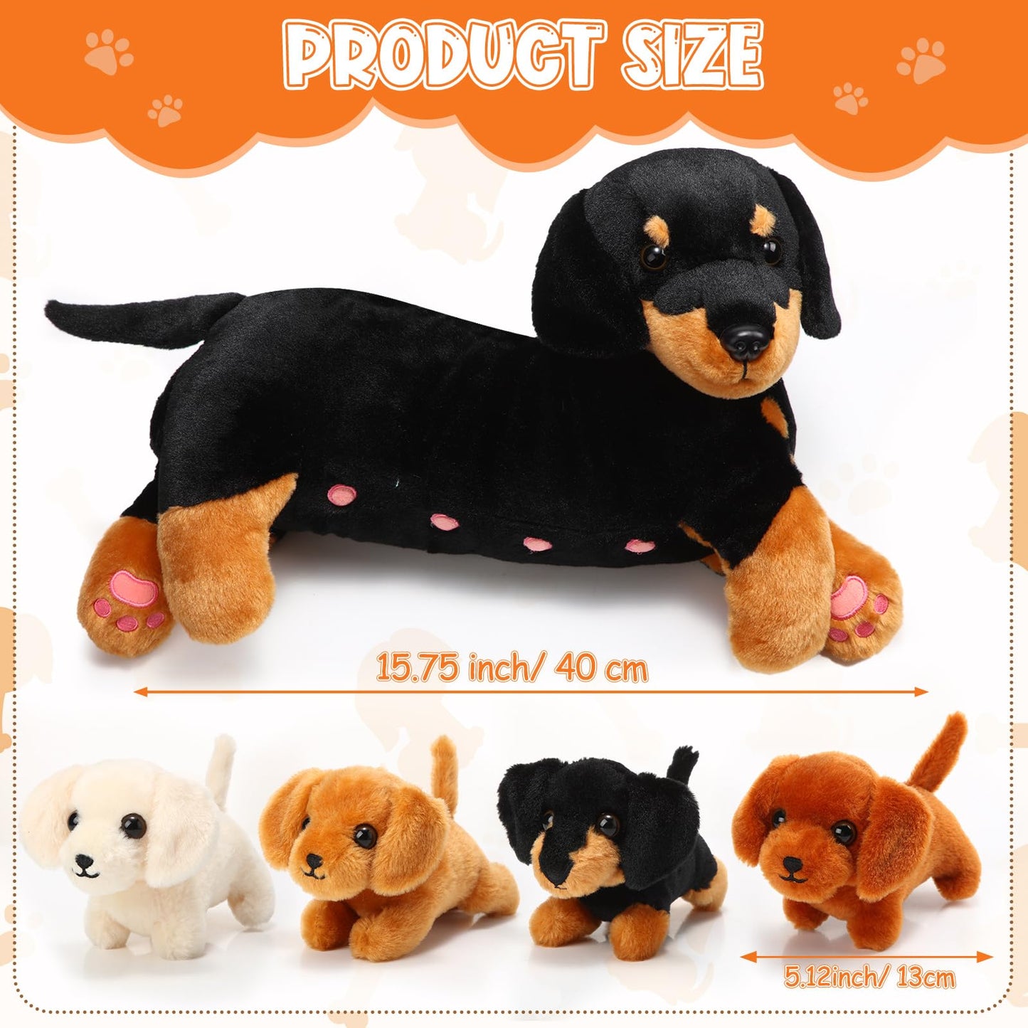Honoson Nurturing Dog Stuffed Animal Set with 4 Baby Puppies, Soft Cute Dog Themed Plush Toys for Kids, Girls, Boys Birthday, Valentine Gifts