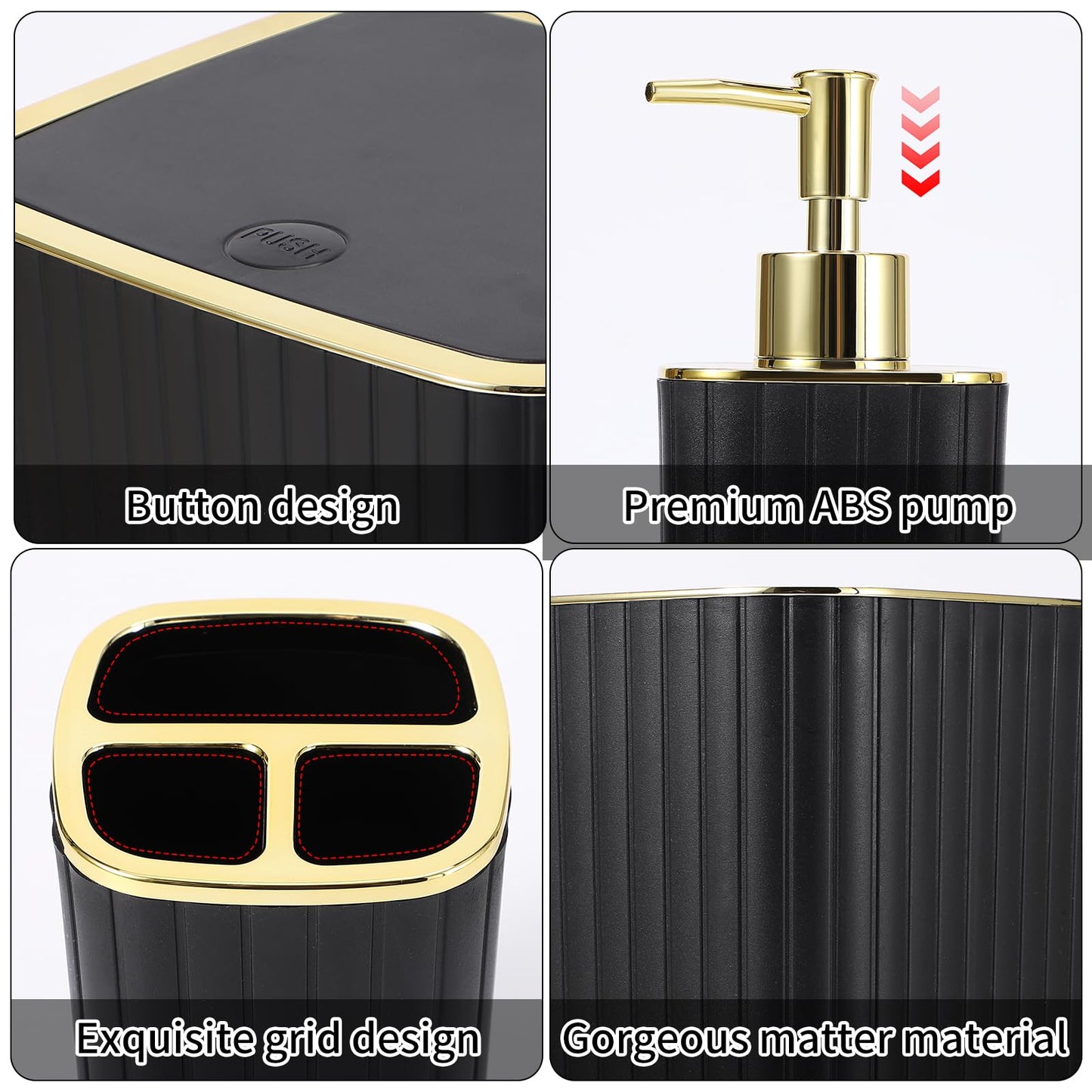 XLHOMO Bathroom Set with Shower Curtain and Rugs- 25PC Bathroom Accessory Set, Black Shower Curtain Set, Toilet Brush, Trash Can, Qtip Holder & Soap Dispenser
