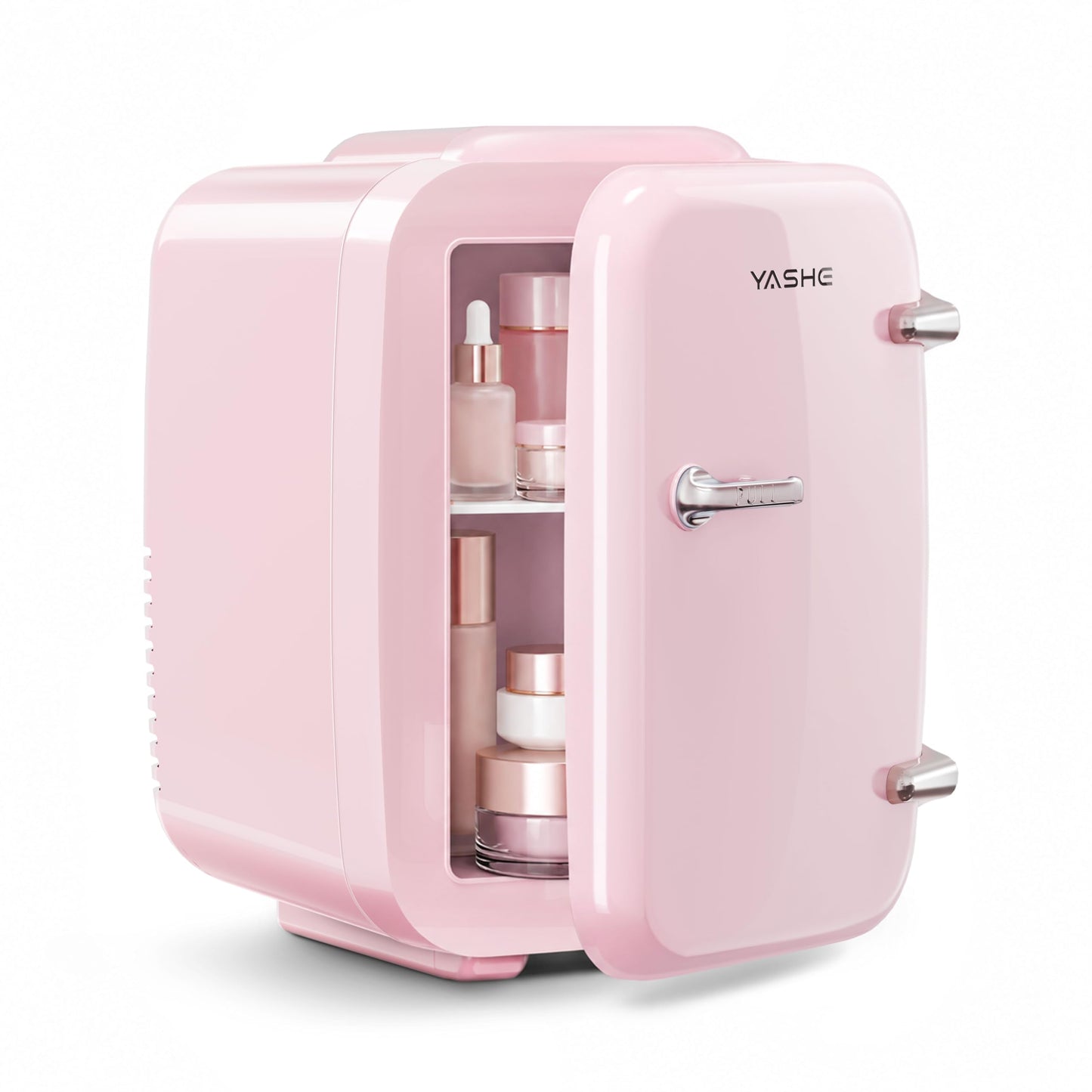 YASHE Mini Fridge, 4 Liter/6 Can Mini Makeup Fridge, 110V AC/ 12V DC Portable Thermoelectric Cooler&Warmer for Skincare, Drink, Cosmetic, Medicine, Small fridge for Bedroom, Office, Dorm, Car, Pink