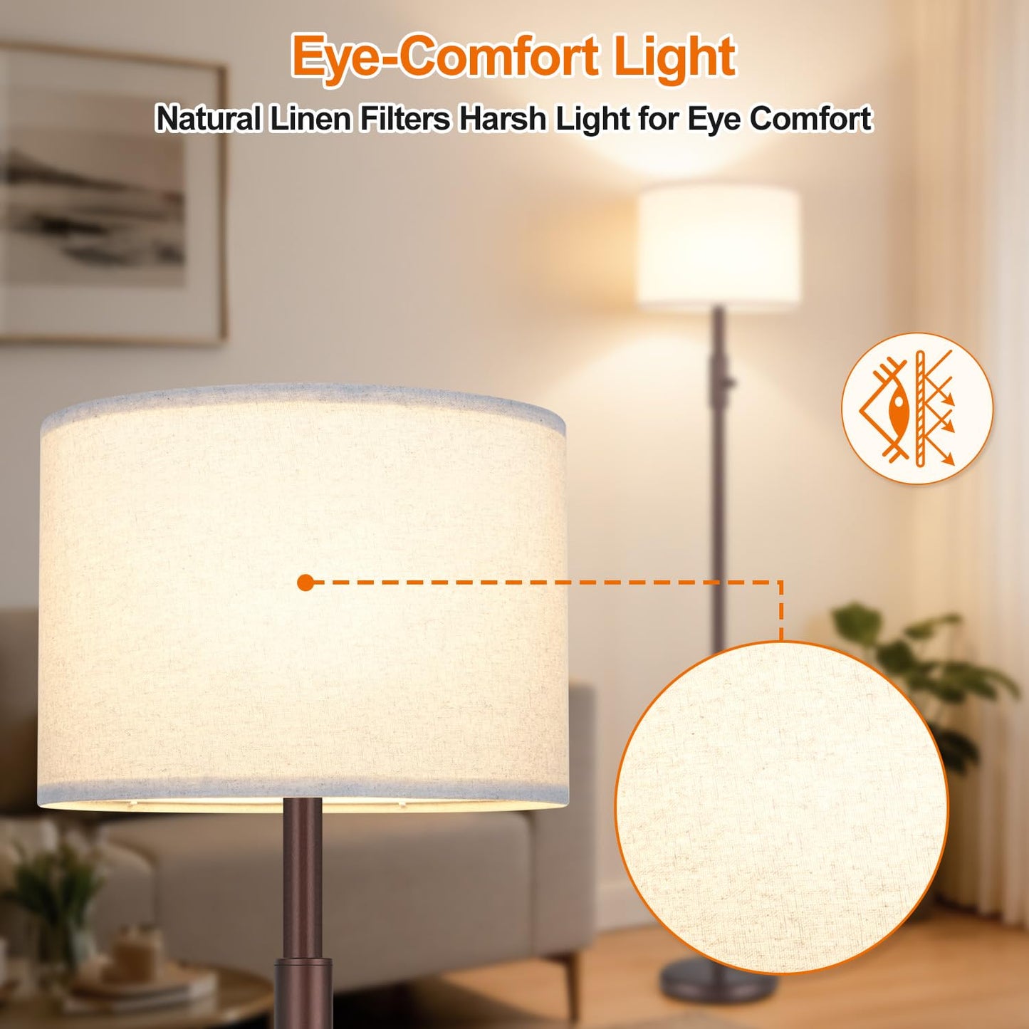 Yemela 【Upgraded】 Dimmable Floor Lamp, Modern Floor Lamps for Living Room, Standing Lamp with Linen Shade, Tall Lamp for Bedroom Office Dining Room- Brown