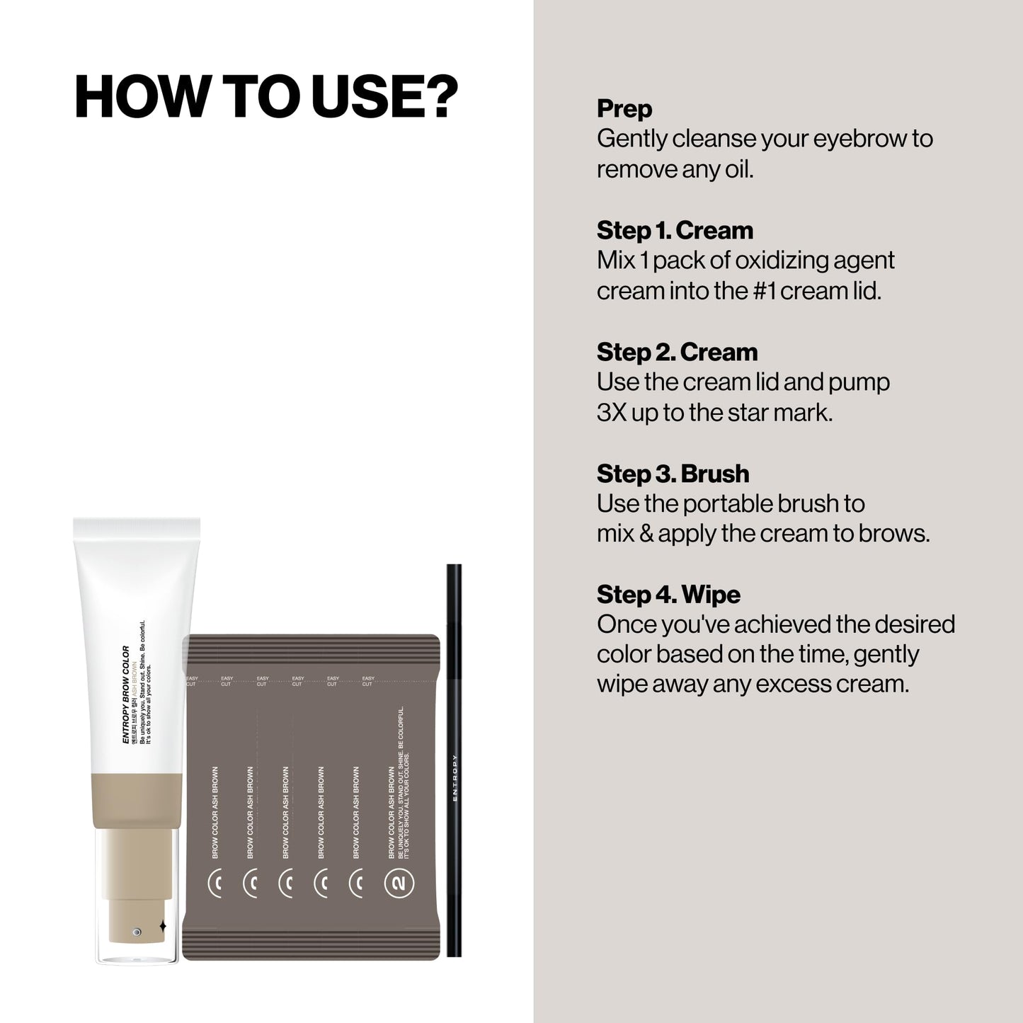ENTROPY MAKEUP Brow Color #Ash Brown - Long-Lasting Eyebrow Tinting Kit for Natural-Looking Brows, Up to 4 Weeks, Nourishing Aloe Vera & Moringa Extract, 6 Applications, Easy-to-Use