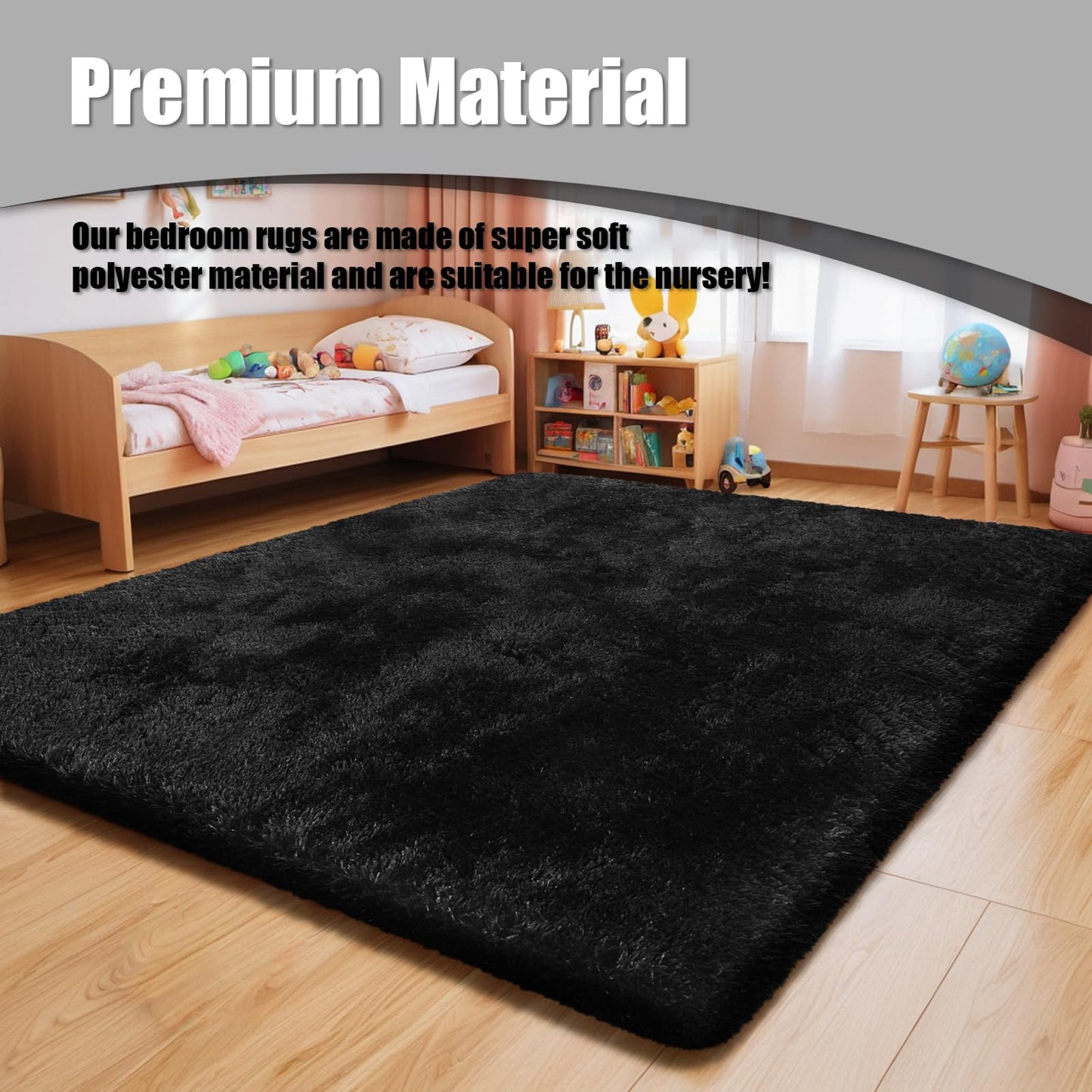 8x10 Fluffy Area Rugs for Living Room,Shag Area Rug for Bedroom,Black Soft Fuzzy Rug Non-Shedding Indoor Plush Carpet for Kids Bedroom Nursery Home Decor