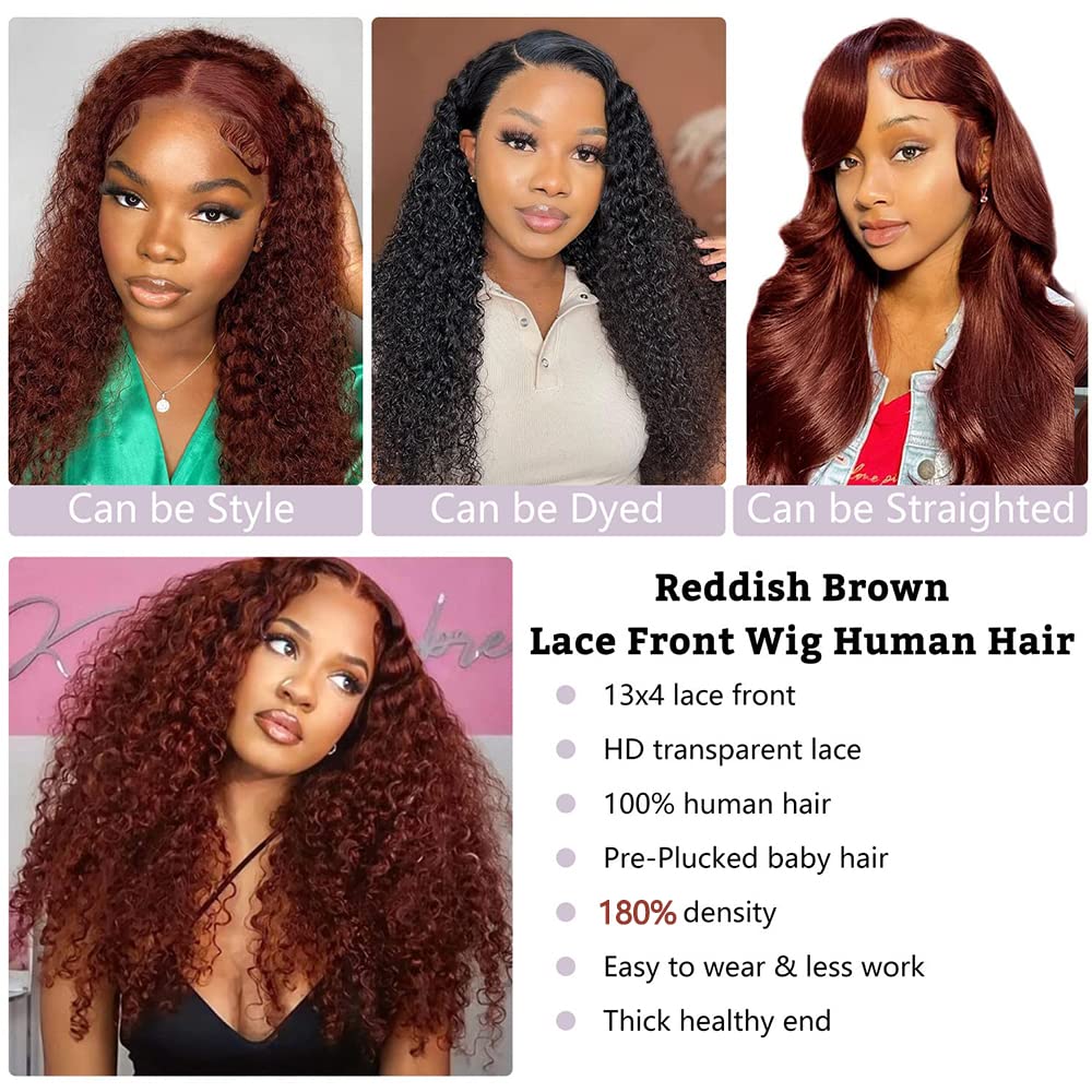 Siyun Show 13x4 Reddish Brown Deep Wave Lace Front Wigs Human Hair Wigs for Black Women 20 Inch