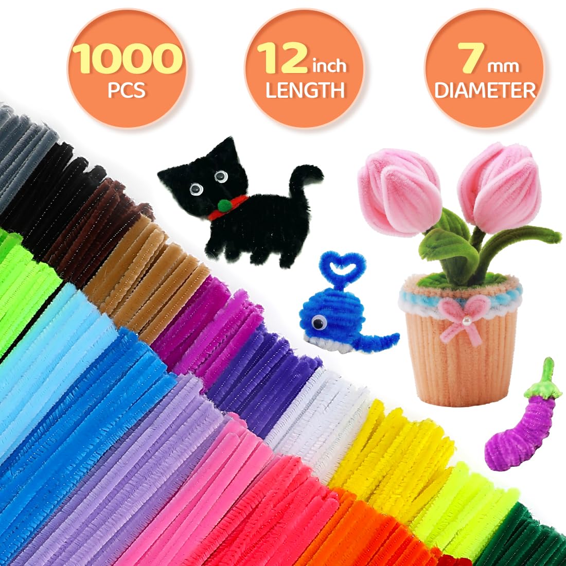 GAGANIU 1000pcs Pipe Cleaners, Pipe Cleaners for Crafts, Craft Supplies Multicolor Chenille Stems for Art&Craft Christmas DIY Projects(Orange)