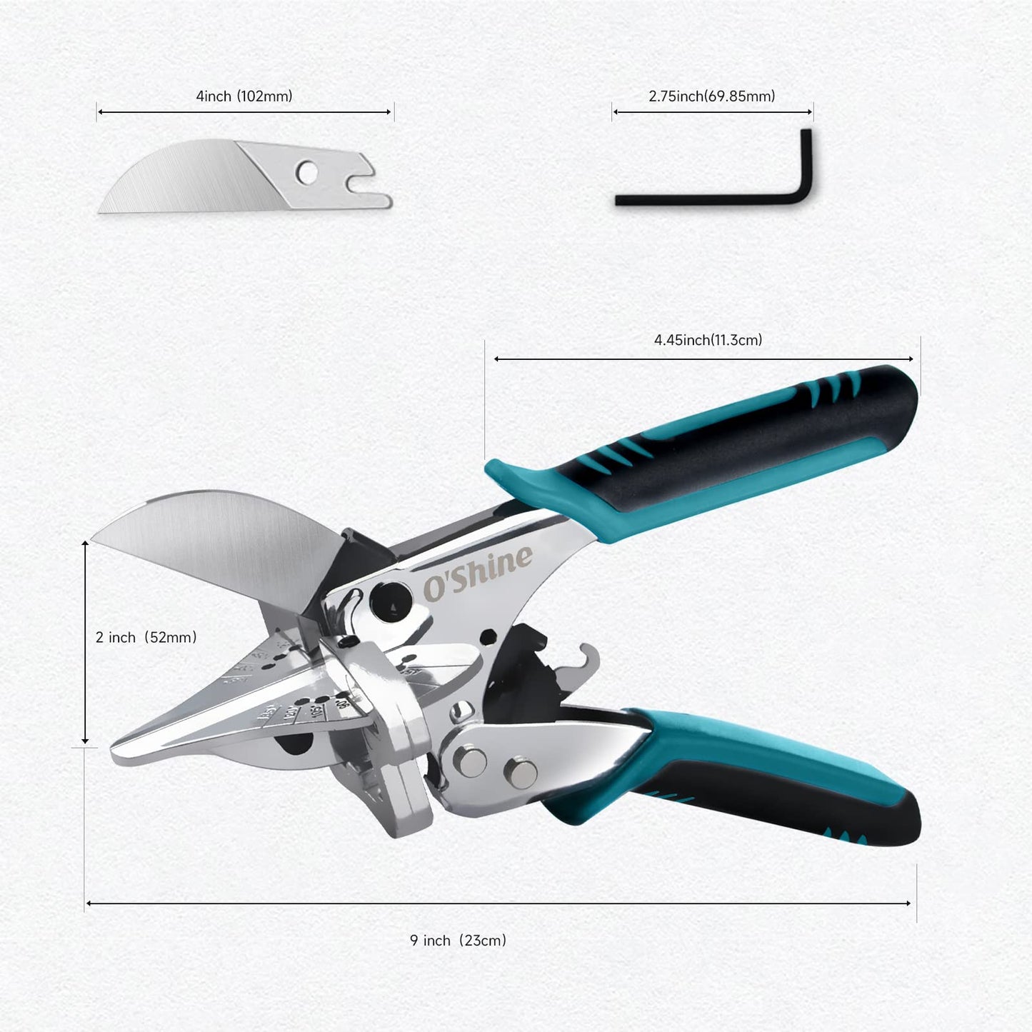 O’Shine Ratchet Miter Shears Expert for Angular Cutting Molding Crafting Wood, Quarter Round Cutting Tool, 45-135 Degree Multi Angle PVC Miter Shear Trim Cutter Hand Tool, w/Extra Four Anvils & Blade