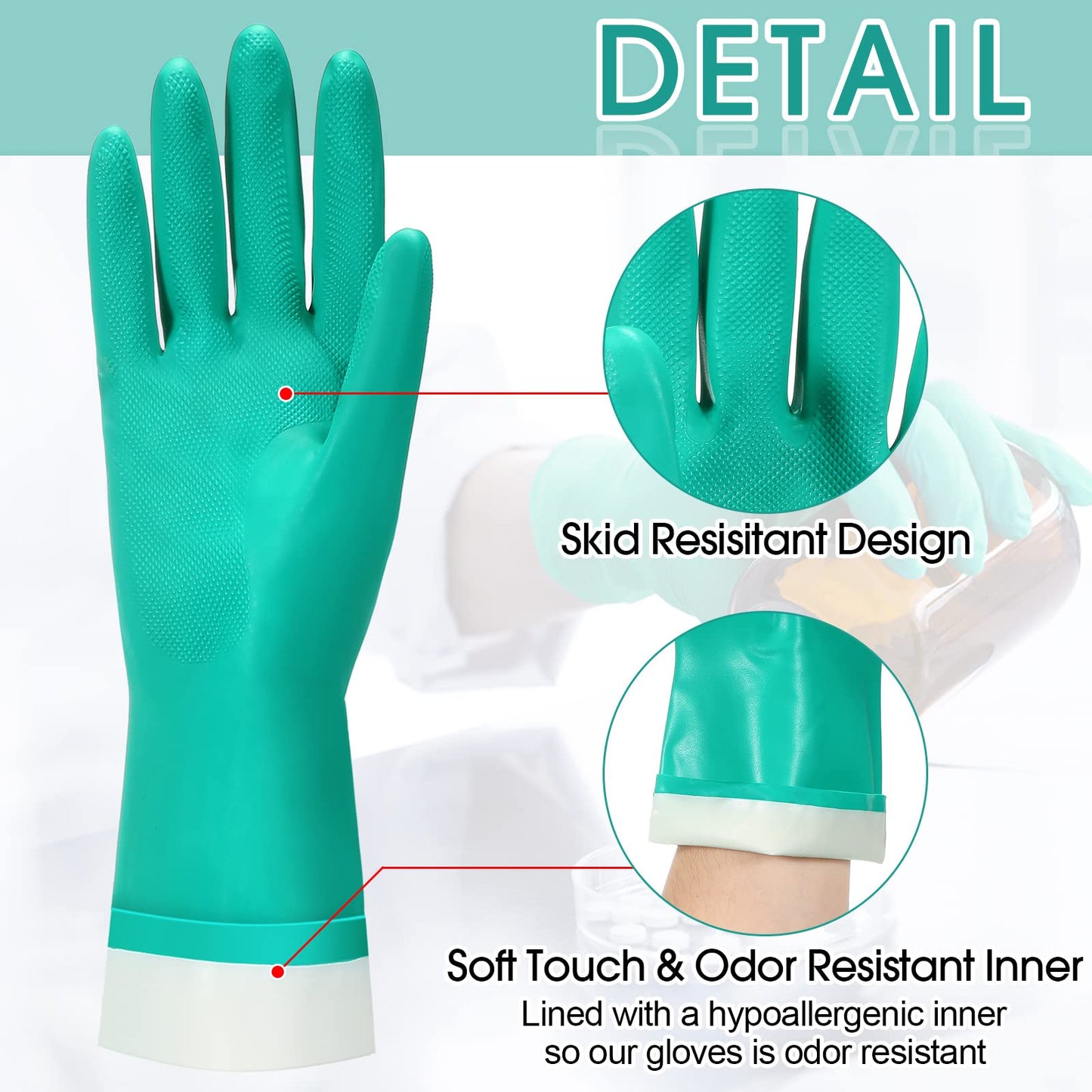 Potchen 30 Pairs Chemical Resistant Gloves Heavy Duty Thick Nitrile Gloves Bulk for Cleaning, Resist Household Acid, Alkali and Oil (X-Large)