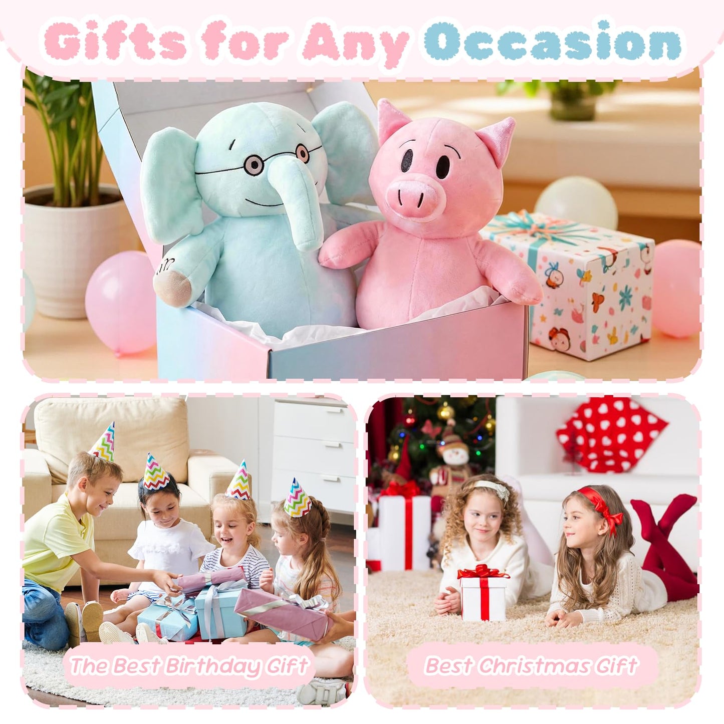 NUWDYSNN Elephant and Piggie Picture Book Plush Toy Stuffed Elephant Plush Toy Set of 2 (Elephant 33cm, Piggy 230cm