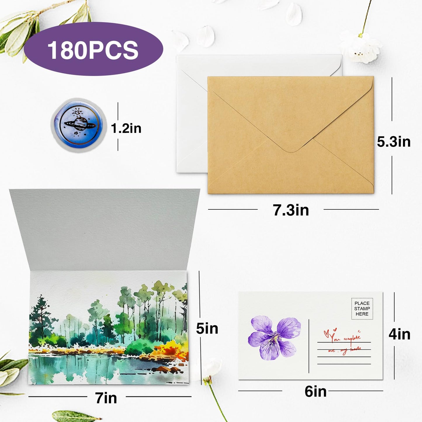 KOVIEDE 50 Pack Foldable Watercolor Cards with Envelopes 5"X7", 40 Blank Watercolor Postcards 4"x6", 140LB/300GSM 100% Cotton Water Color Cards for Painting, Greeting, Christmas, Birthday