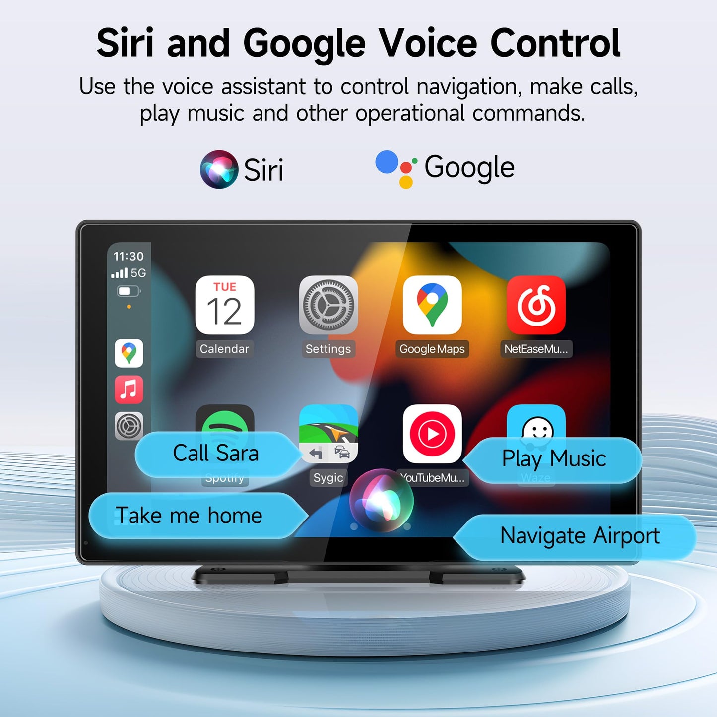 Wireless CarPlay Screen for Car, 9" Portable CarPlay & Android Auto Car Stereo Touchscreen, with 4K Dash Cam 1080P Rear Camera, Bluetooth, GPS Navigation, FM, Siri, Mirror Link