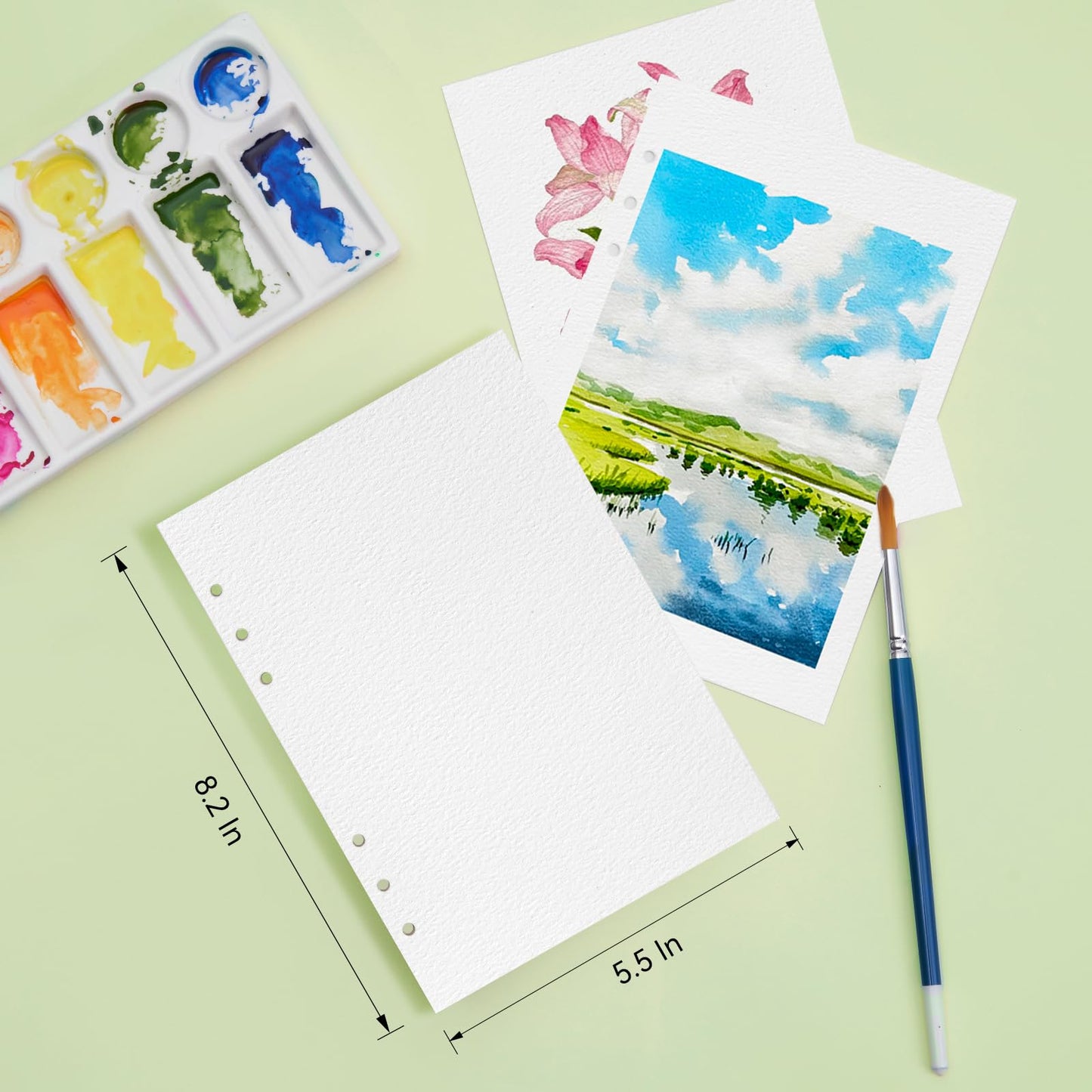 LIGHTWISH Watercolor Paper Bulk, 100% Cotton Cold Press 600gsm, 2 Pack, Total 24 Sheets A5 hole-punched Replaceable Paper for Artists, Adults,Students,5.5 * 8.2 Inches