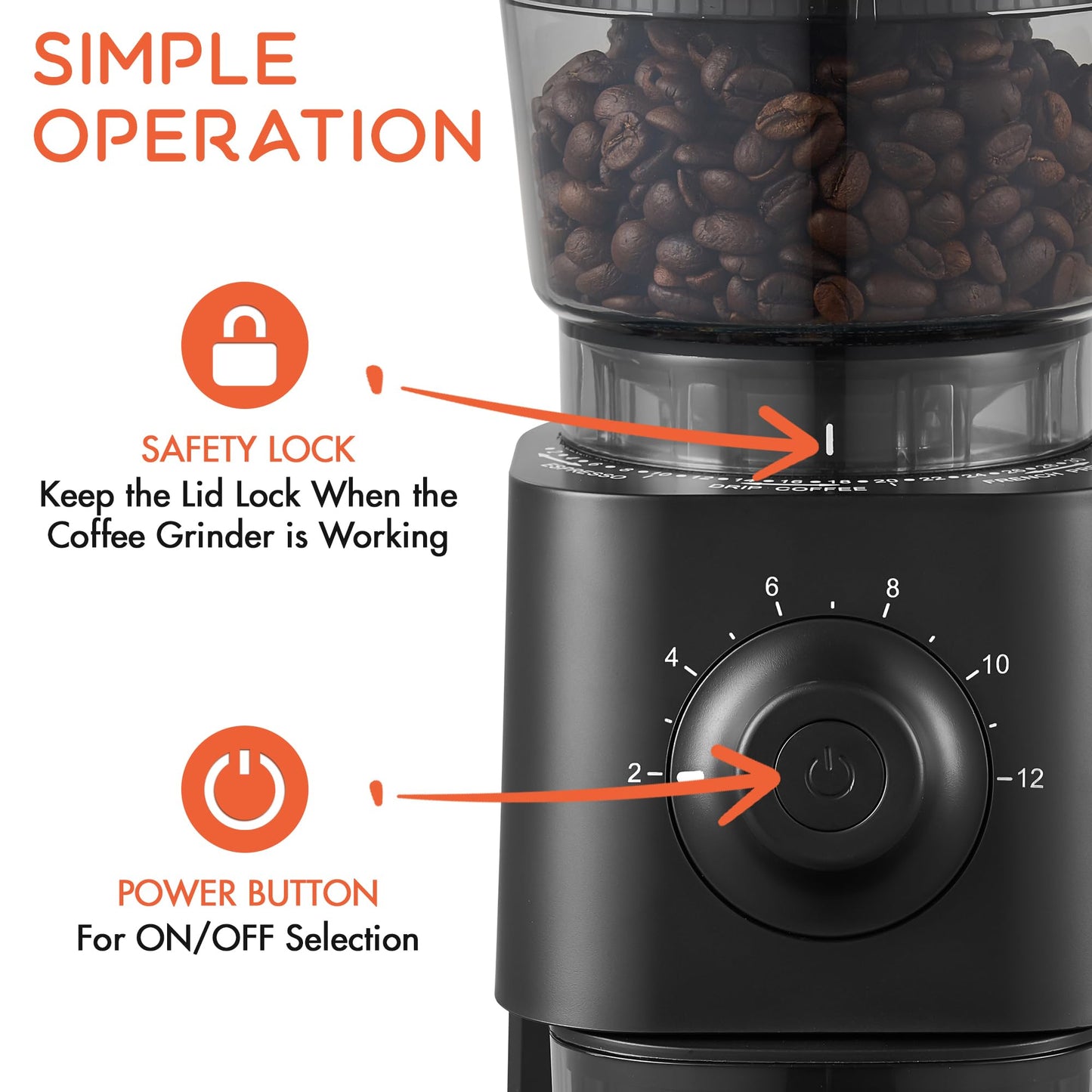 Ollygrin Conical Burr Coffee Grinder Electric, Coffee Grinder with 30 Grind Settings,Compact Burr Mill Grinder for Home Use, 2-12 Cups, Black