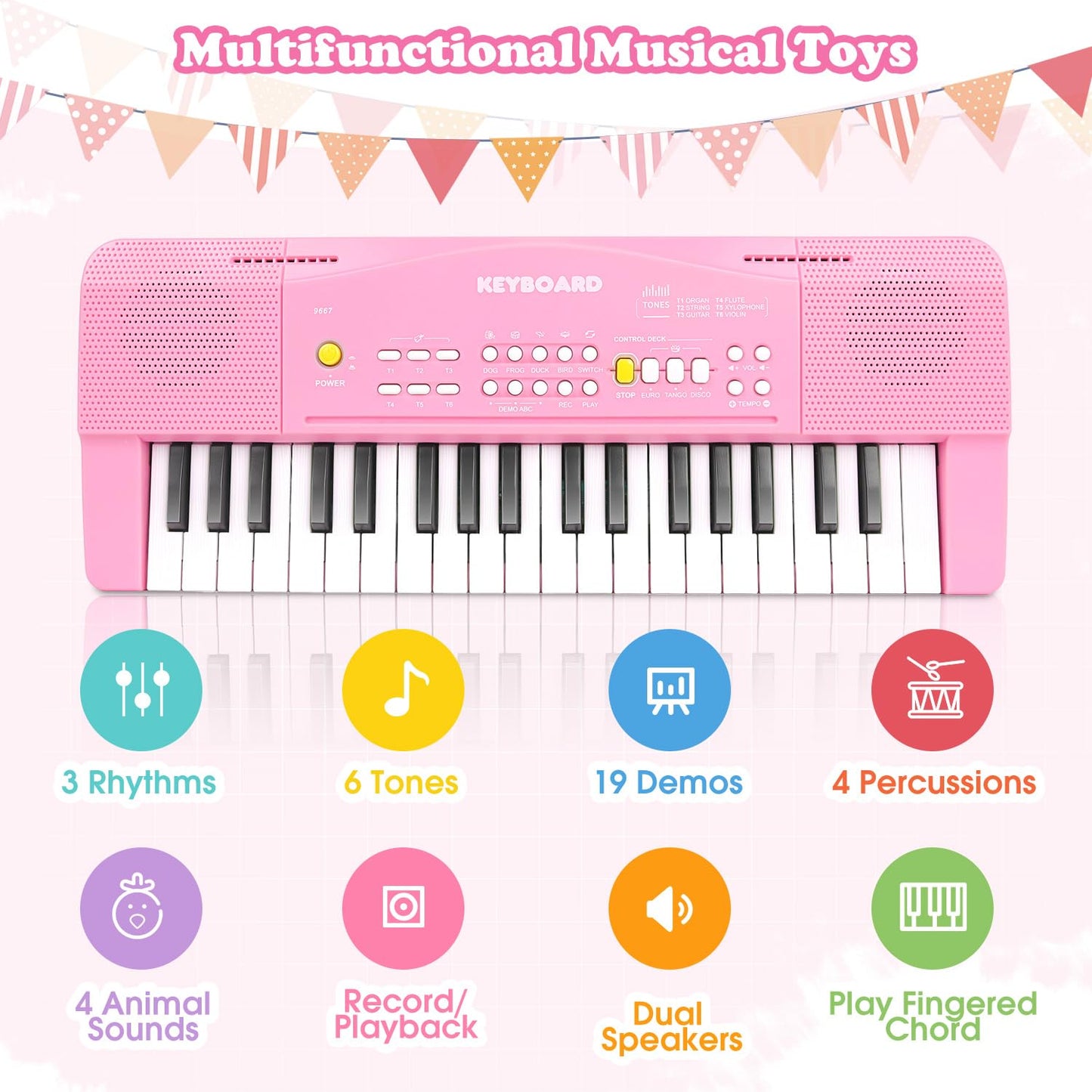 Toy Piano Keyboard for Kids Upgrade Electric Pianos Toys for 3 4 5 6 7 8 Year Old Girls Boys Beginners Keyboards with Microphone Toy for 3+ Year Old Kid Gifts (Pink)