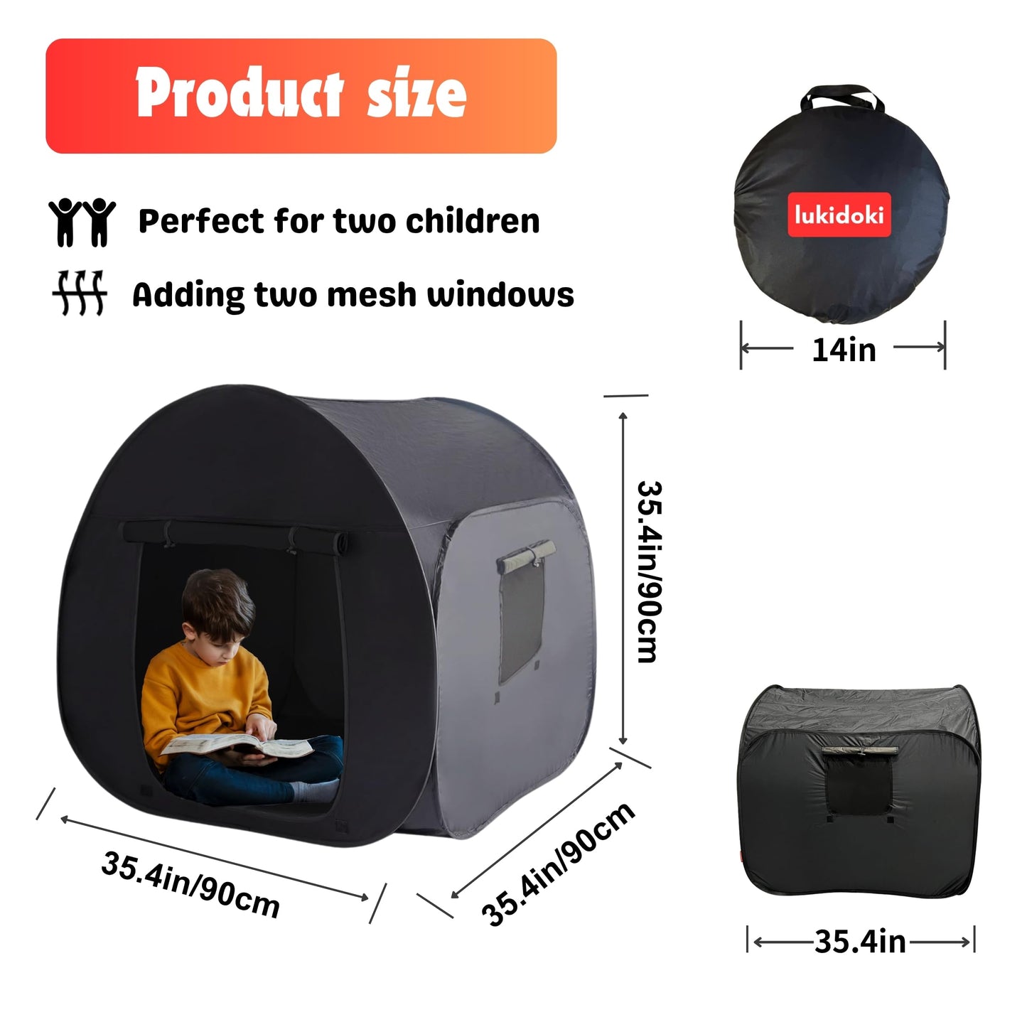 lukidoki Sensory Tent for Kids with Autism - CPC Certification Sensory Calm Corner Helps ADHD, SPD Children Relax, Reduce Anxiety - Portable Pop-up Blackout Hideout Play Tent Toys Add Windows