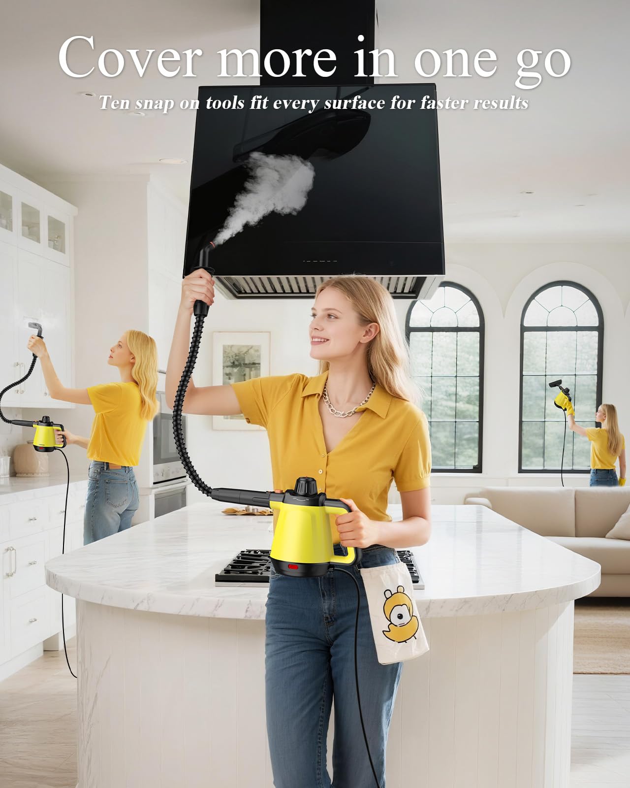 1200W Handheld Steam Cleaner for Home, Powerful Natural Multi‑Surface Steam Cleaner with 10 Tools, Pressurized Steamer for Deep Cleaning Tile, Grout, Shower, Bathroom, Kitchen, Car, Yellow