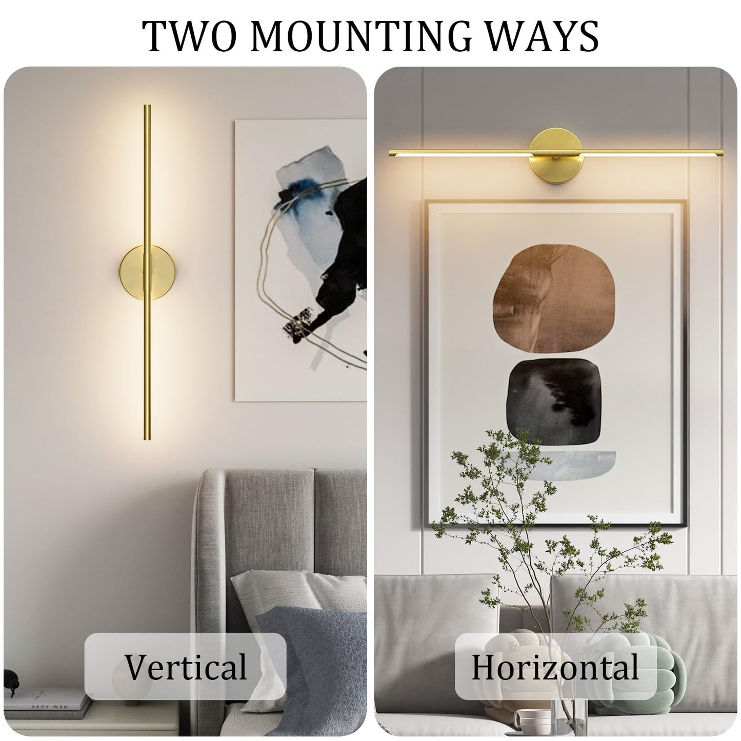 Coinmit Modern Wall Sconce for Bathroom 33In Gold Vanity Light Fixture Hardwired 3000K Bathroom Sconce 360° Rotate Warm Light for Bedroom