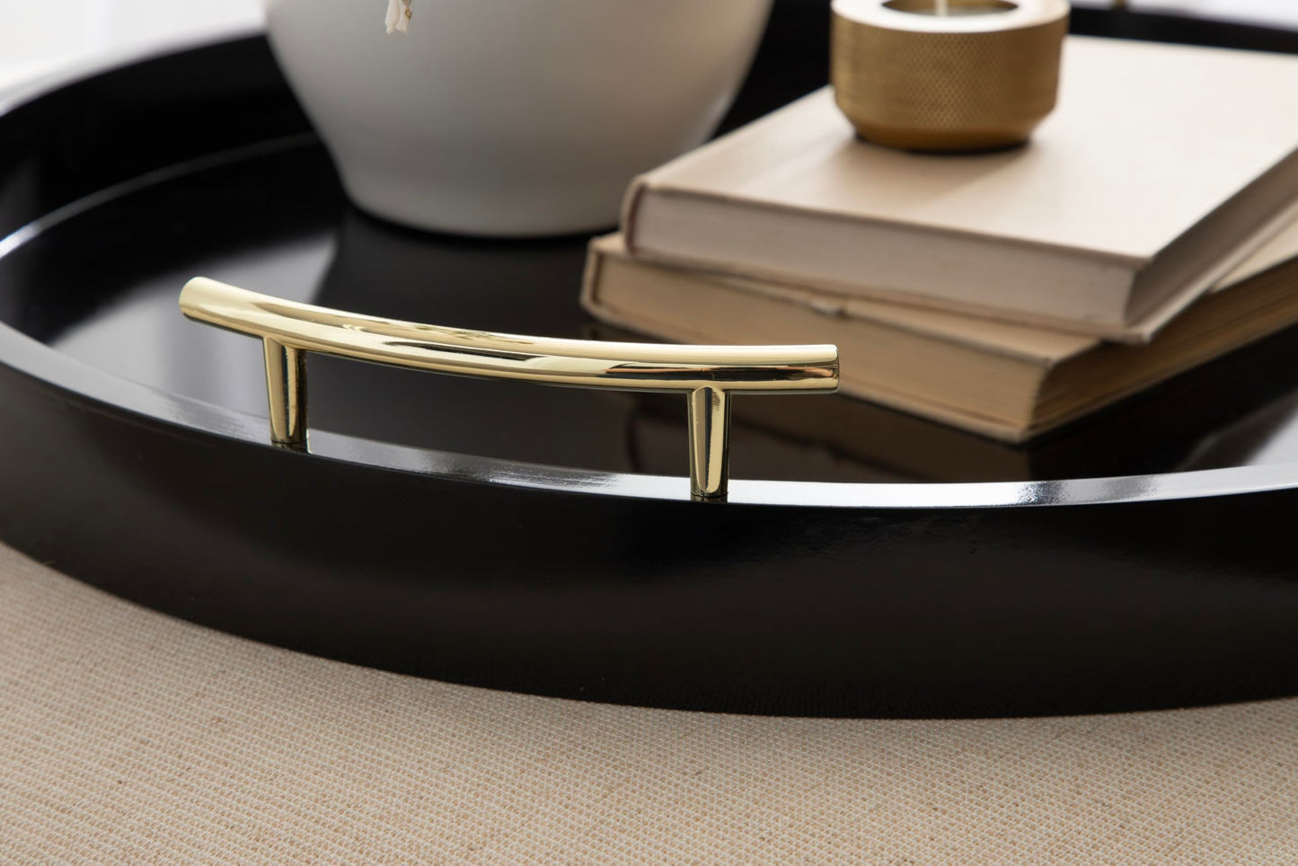Kate and Laurel Lipton Circle Coffee Table Living Room Decor or Large Serving Tray, 22" Diameter, Black/Gold