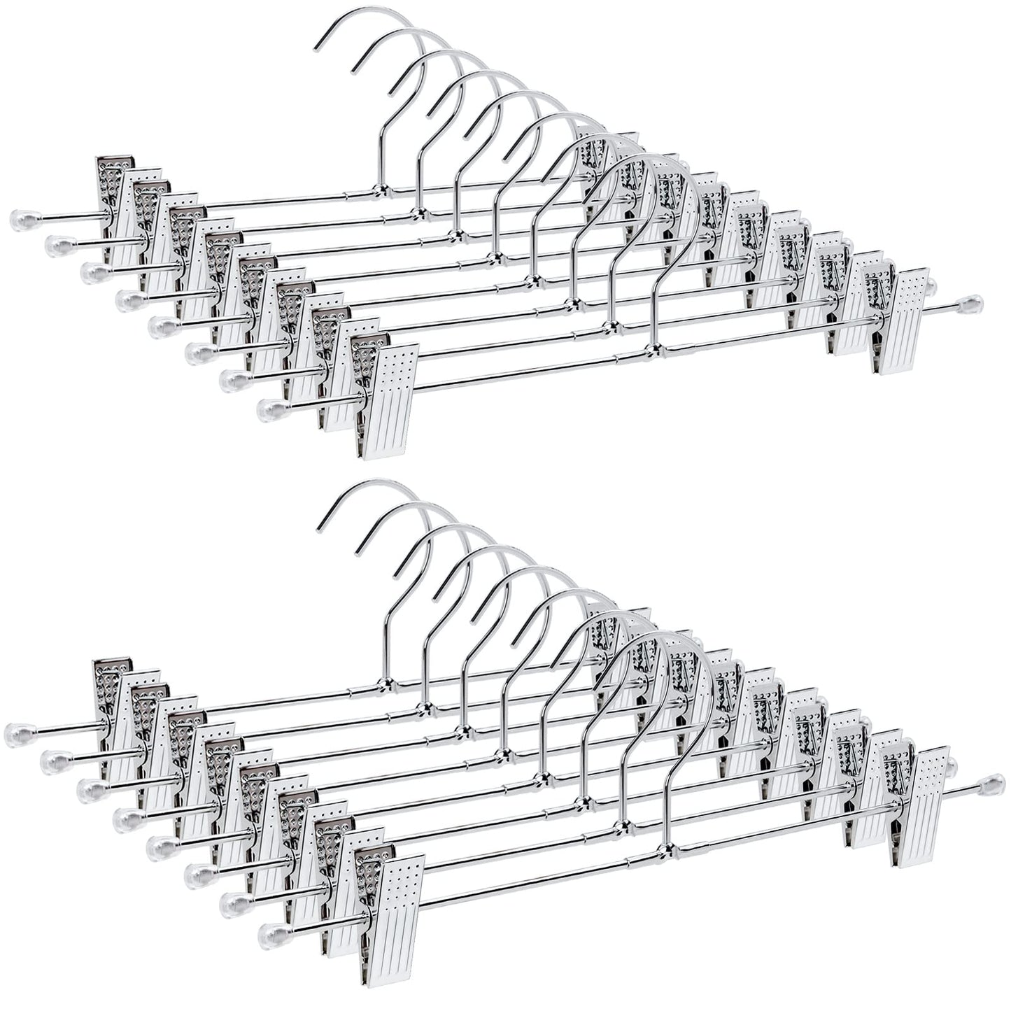 Amber Home 50 Pack Metal Pants Hangers with Clips, Heavy Duty Metal Skirt Hangers with 2-Adjustable Clips, Bottom Hangers for Shorts, Jeans, Trousers (50)