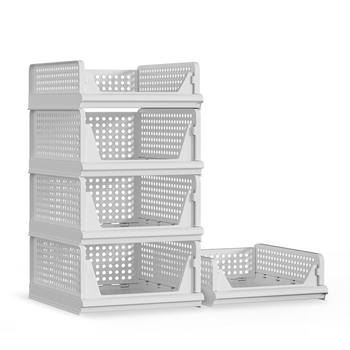 Proarea 5 Pack Stackable Plastic Storage Basket Closet Organizer Bin Foldable Clothes Organizer Storage Drawer Shelf Container for Living room Bathroom Kitchen Office (3L+2S), White, YG-3L2S