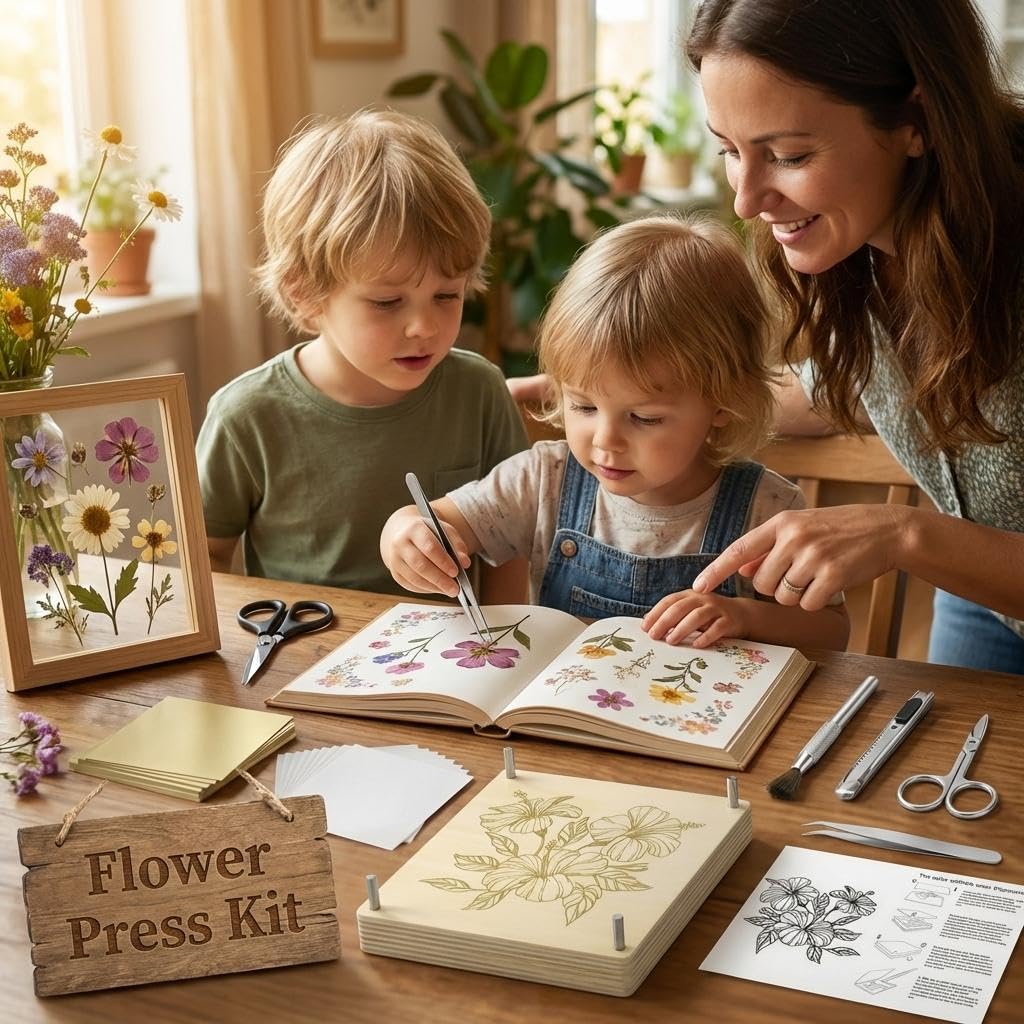 FOCHIER F Flower Press Kit for Adults & Kids, Extra Large Wooden Flower Press Kit with Tools, 30 Blotting Papers, for Pressed Flowers, Resin Art, DIY Crafts & Flower Preservation