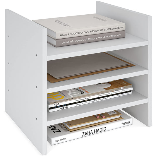 Ballucci 4-Tier Paper Sorter and File Organizer for Desk, Wood Mail Sorter, Fits into IKEA Kallax and ClosetMaid Cube Storage Shelves, Paper Tray, Mail Holder Stand for Classroom, Office, White