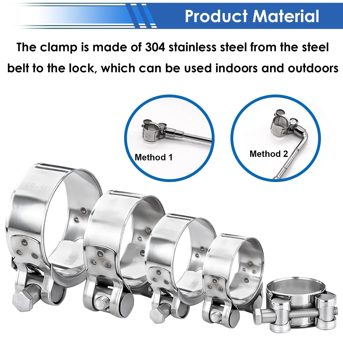 smseace 36Pcs 17-47mm T-bolt Hose Clamps 304 Stainless Steel 9-sizes Heavy Duty T bolt Hose Clamps with M8 and M10 Socket Wrenches