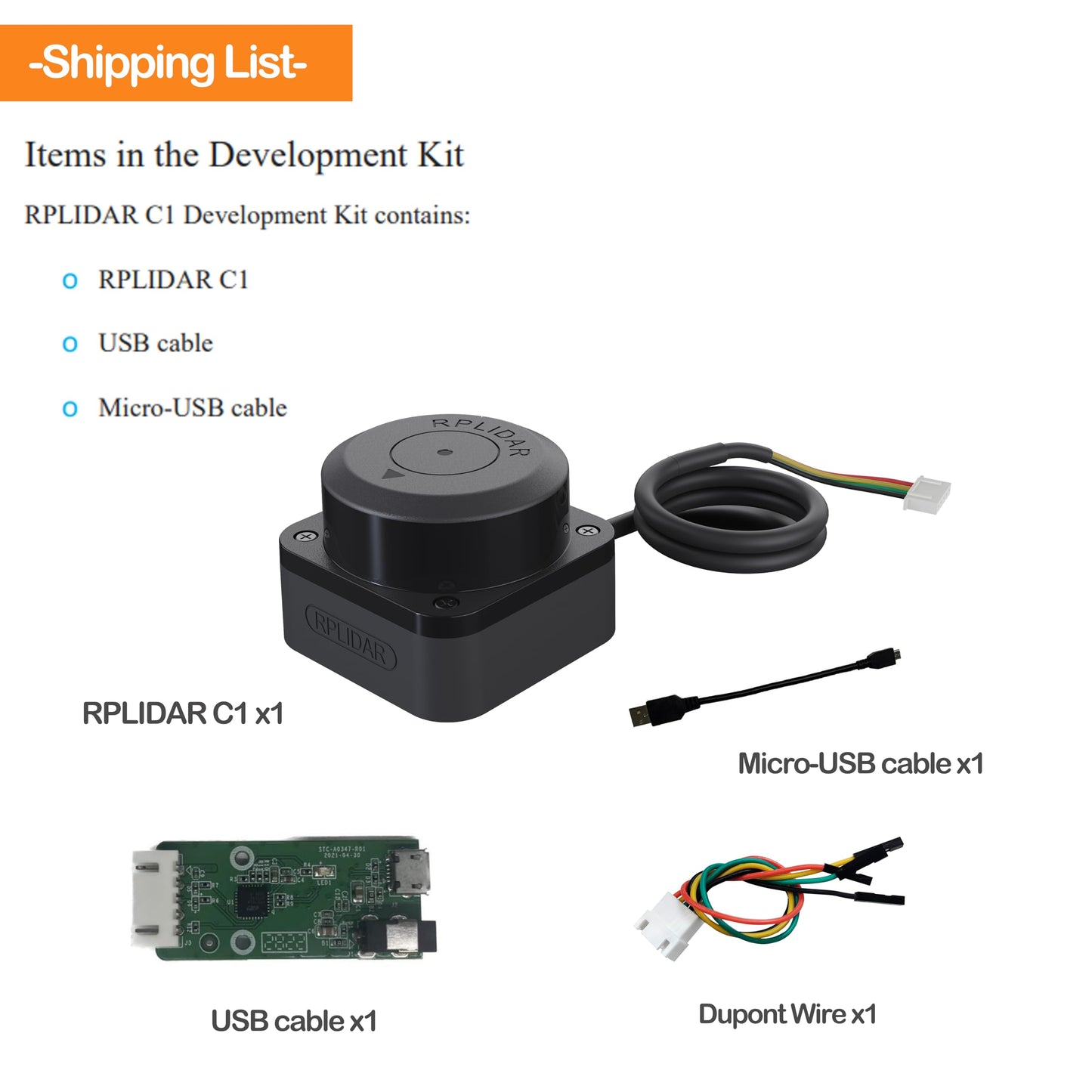WayPonDEV RPLIDAR C1 360 Degree 2D Lidar Sensor, 12 Meters Scanning Radius Ranging Module Kit, SLAM ROS Robot LIDAR Sensor Scanner for Obstacle Avoidance and Navigation of Robots