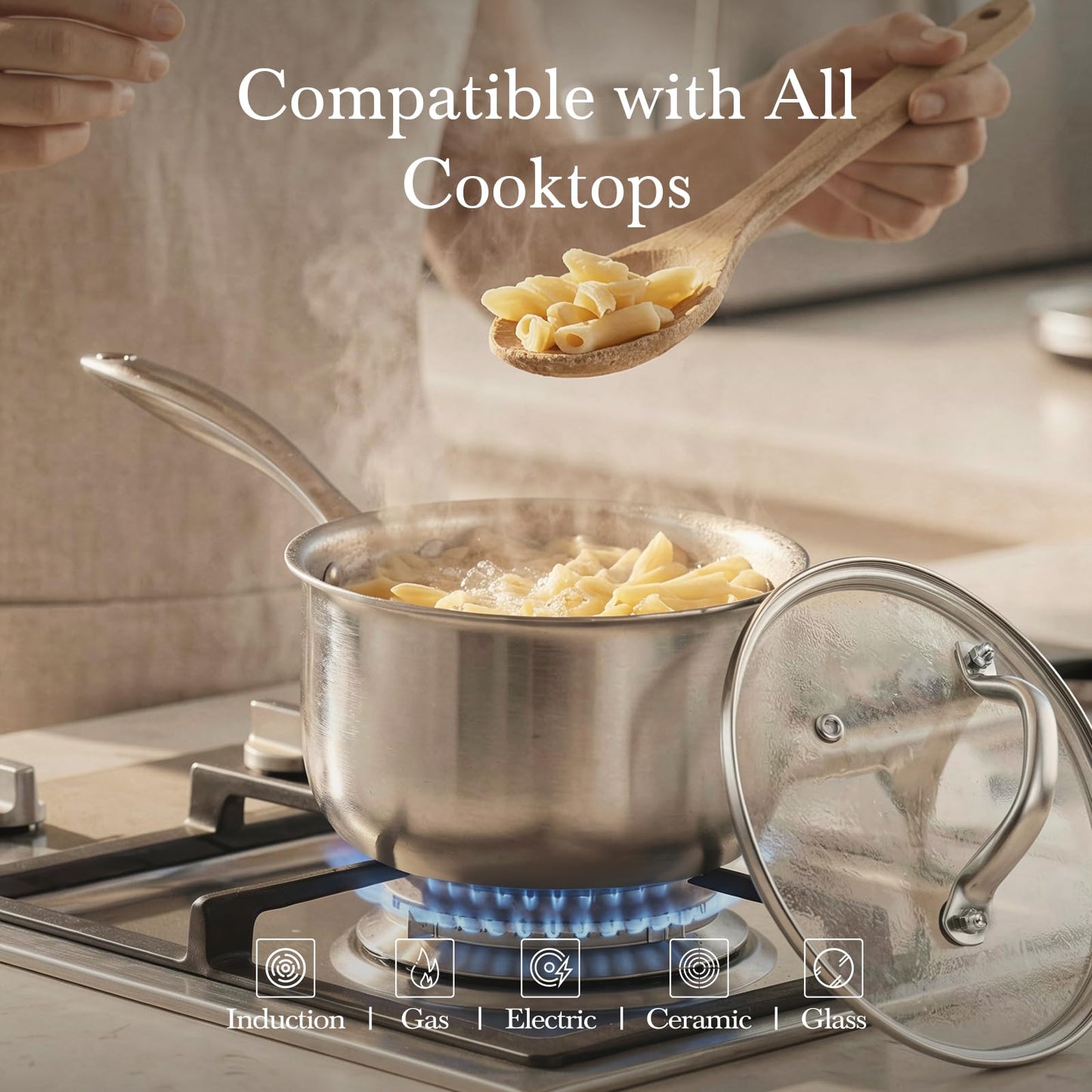 Idymere Tri-ply Stainless Steel Pot - 1.5 Qt & 2.5 Qt Heavy Duty Sauce Pan with Lid, Nonstick Stainless Steel Cookware Set Cooking Pot, Multipurpose Saucepan with Stay Cool Handle
