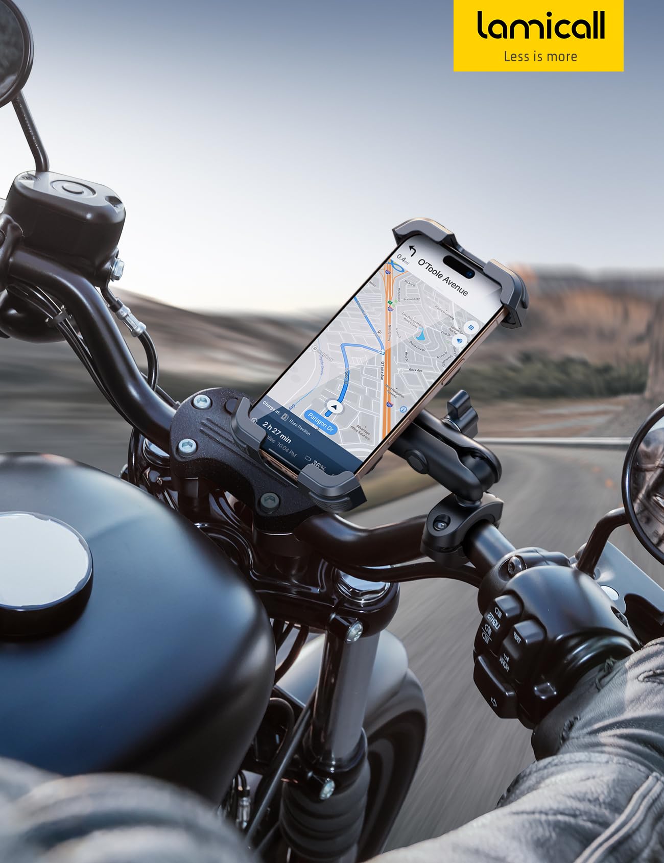 Lamicall Motorcycle Phone Mount Holder - [Dual Vibration Dampener] [720° Adjustment Arm] Motorcycle Cell Phone Holder, Bike Handlebar Phone Mount, for iPhone 16/15/ 14/13 Pro Max, 4.7-6.7" Phones