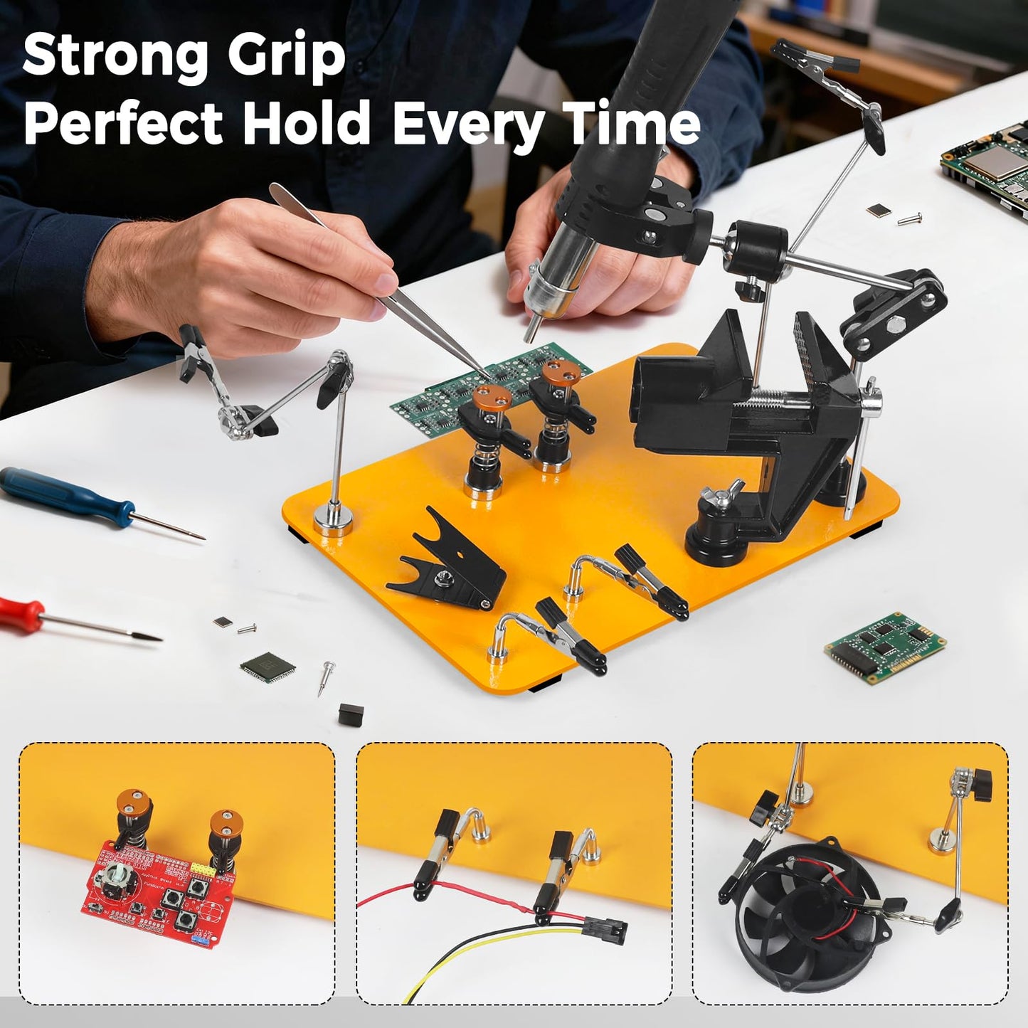 NOEVSBIG Helping Hands Soldering Station with 5X Magnifying Lamp, Magnetic Flexible Arms, 360° Soldering Clamps, Workbench Vise & Large Stable Base, and Helping Hands Clamp for Electronics Repair DIY