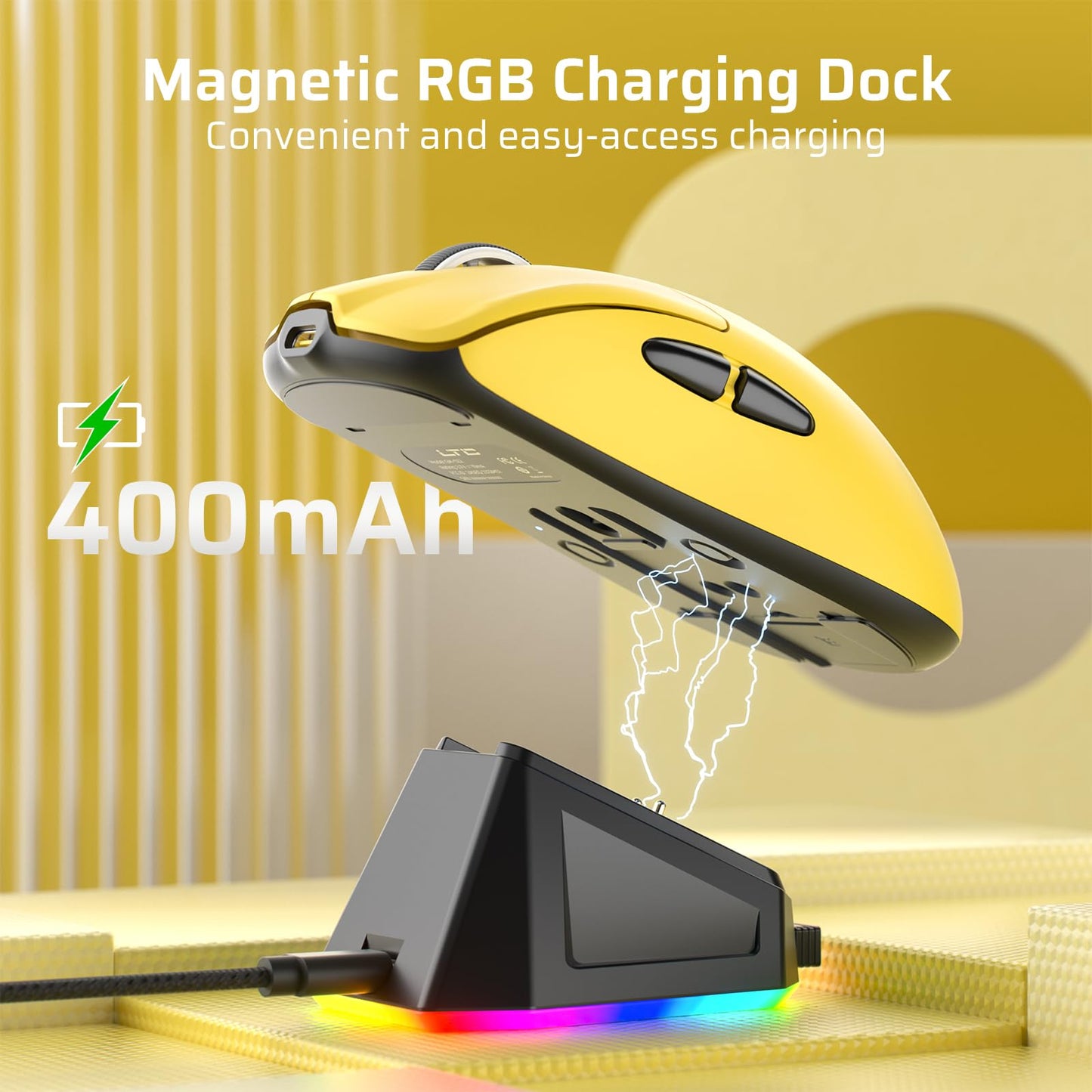 LTC GM022 Ultralight 3-Mode Wireless Gaming Mouse with RGB Charging Dock, PAW3395 26K DPI Sensor, 55G Lightweight Ergonomic Bluetooth Gaming Mouse, 5 Programmable Buttons, 80 Million Click Switch