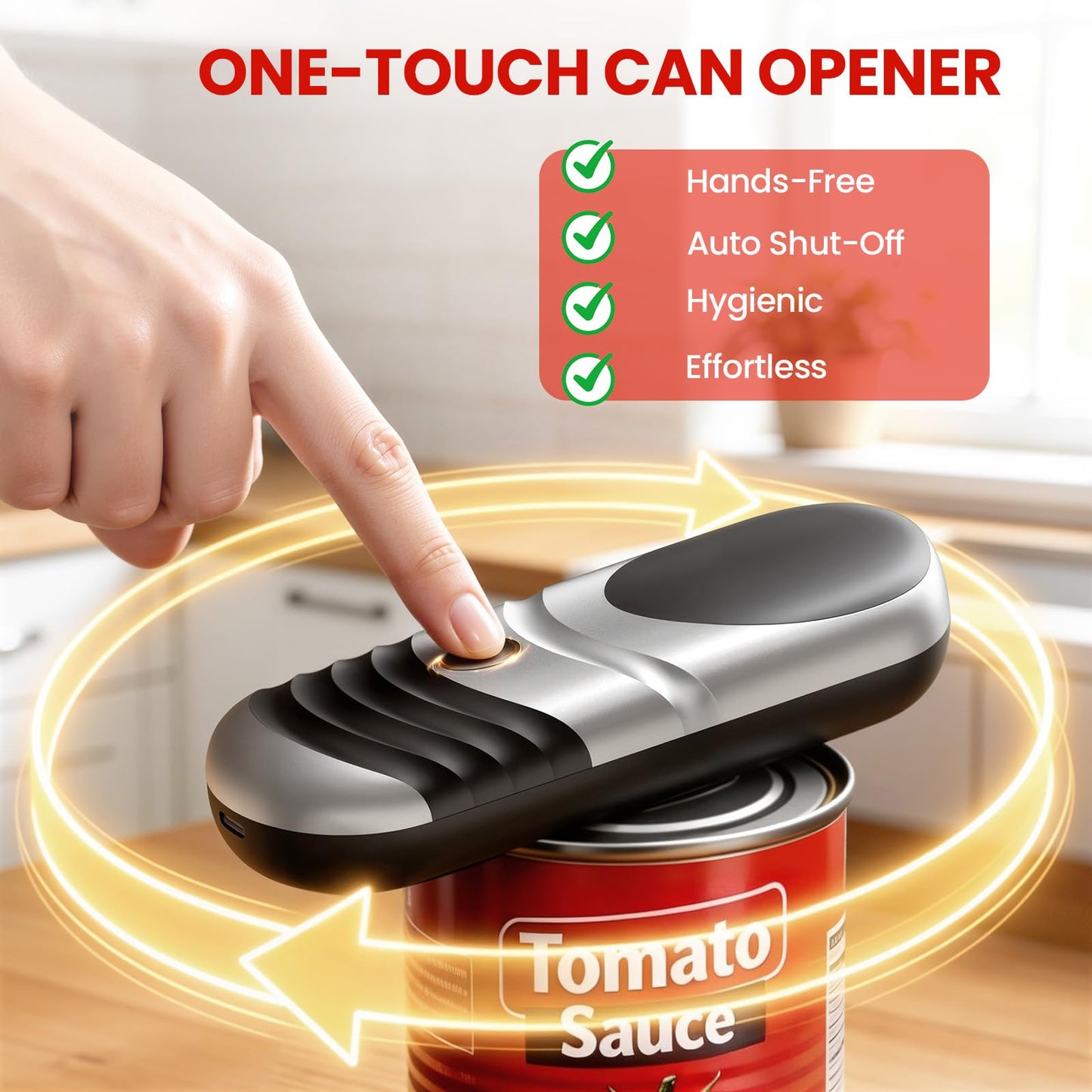 Electric Can Opener One Touch Automatic Can Opener for Seniors, Rechargeable Smooth Edge Can Opener with Magnetic Cover Catch, Food Safe Kitchen Gadget for Arthritis Hands
