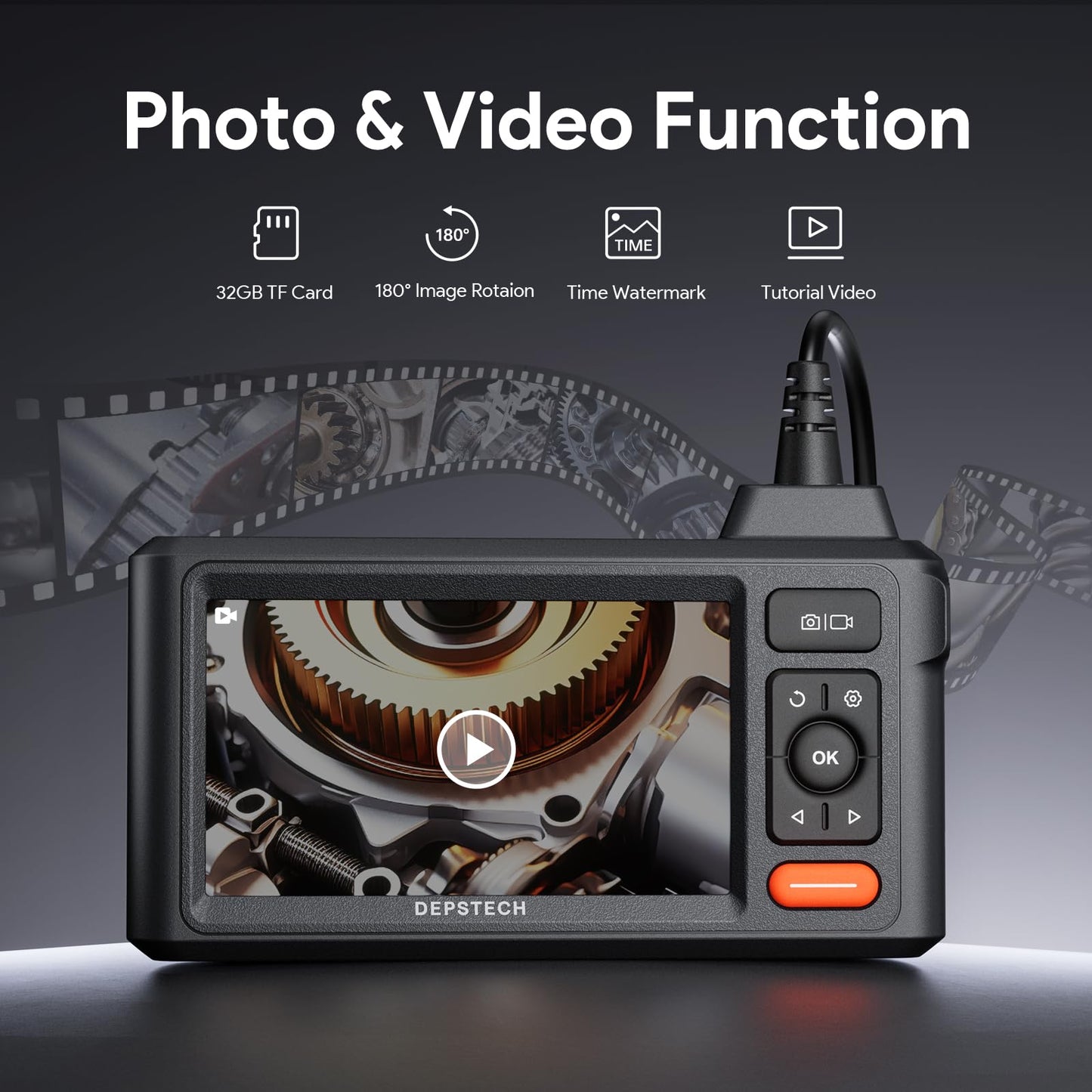 DEPSTECH Inspection Endoscope Camera with Lights: 1080P Triple Lens Snake Camera with 5" Screen and 16.5FT Flexible Cable, Waterproof Industrial Borescope Tool for Auto, Wall, Sewer, Pipe, Mechanics