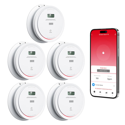 5 Packs Wi-Fi Smoke Detector Carbon Monoxide Detector Combo with App Notifications, Smart Smoke and Carbon Monoxide Detector with LCD Display & Replaceable Battery, Compatible with Tuya Smart