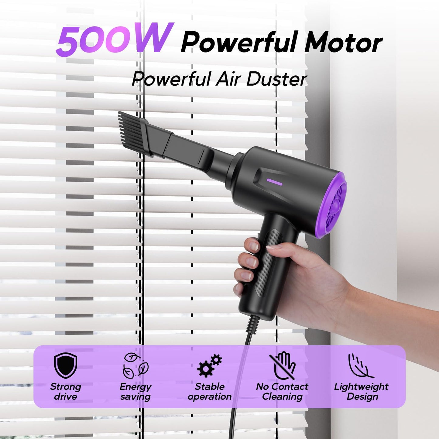 Goweto Compressed Air Duster - Air Blower - Keyboard Cleaning Kit - Energy Efficient - Environmental Alternative to Spray Air Can - 5.74 oz Powerful Motor(Purple)