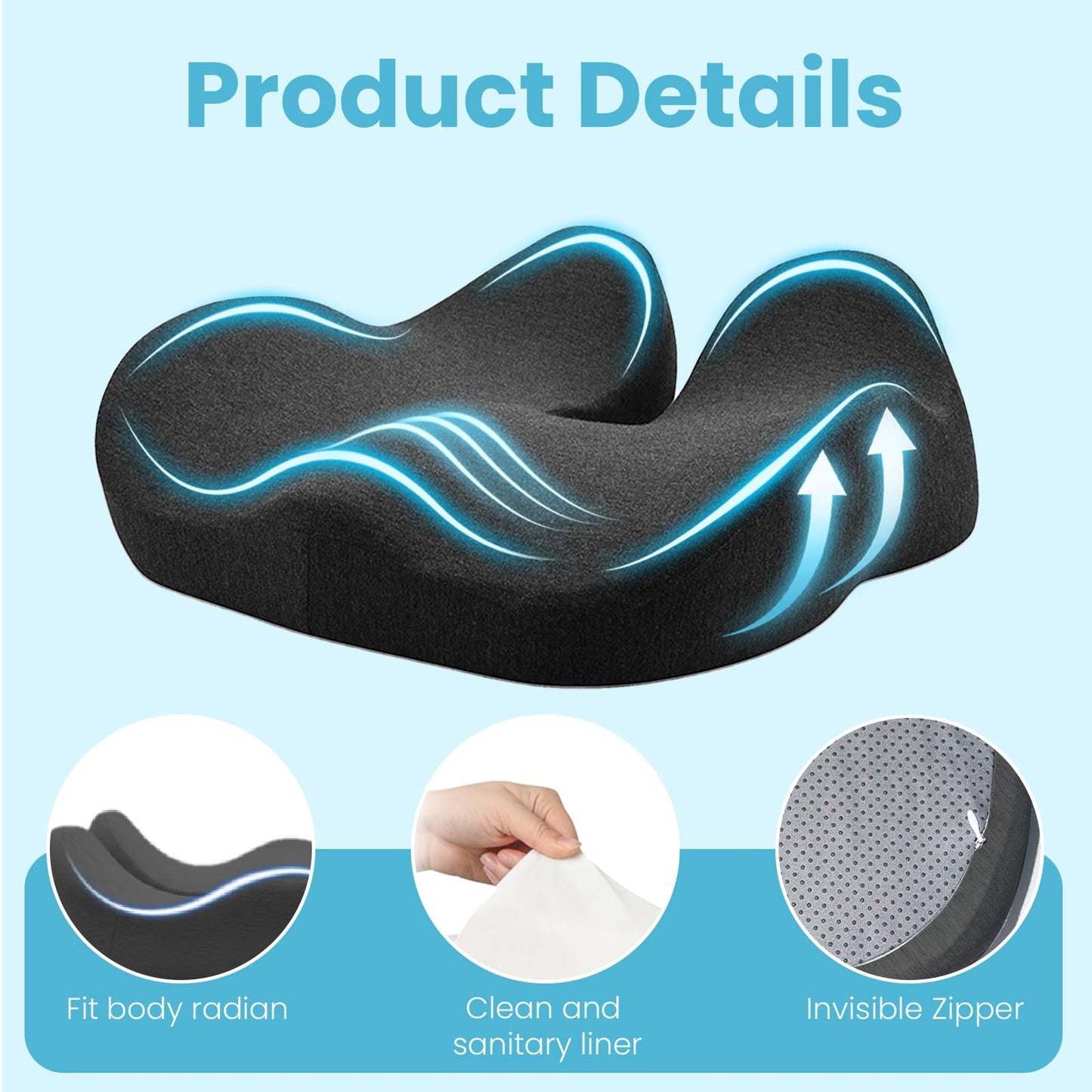 OVRST Seat Cushion,Ergonomic Chair Cushions for Sit Bone Tailbone Pain Relief,Sciatica & Back Support,Memory Foam Butt Pillow for Office,Car,Home,Gaming,Wheelchair
