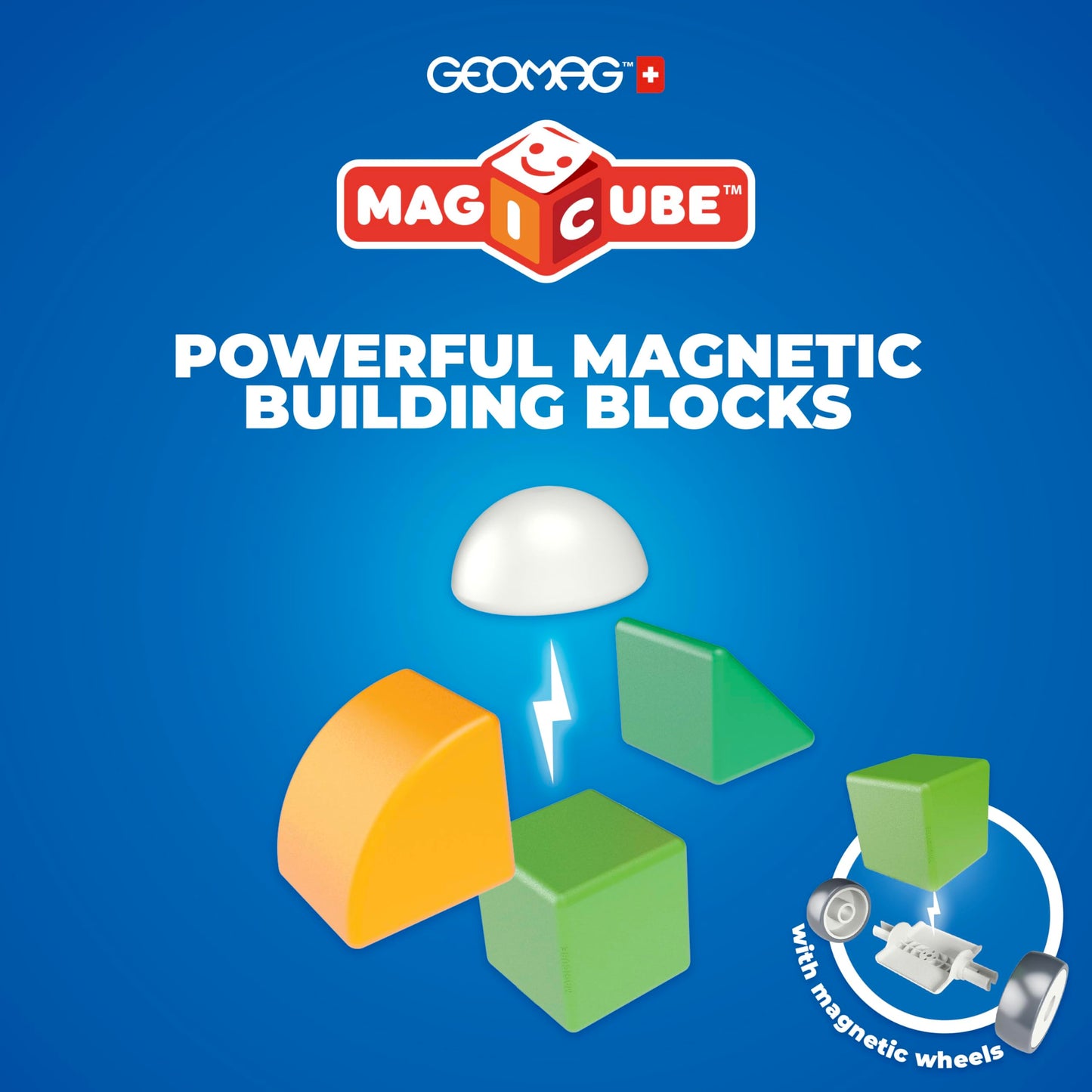 GEOMAG Magnetic Toys | Magnets for Kids | 13 Pieces | Magicube Shapes Wheels Set | Early Learning STEM Educational Building Blocks | Recycled Plastic | Ages 1-5