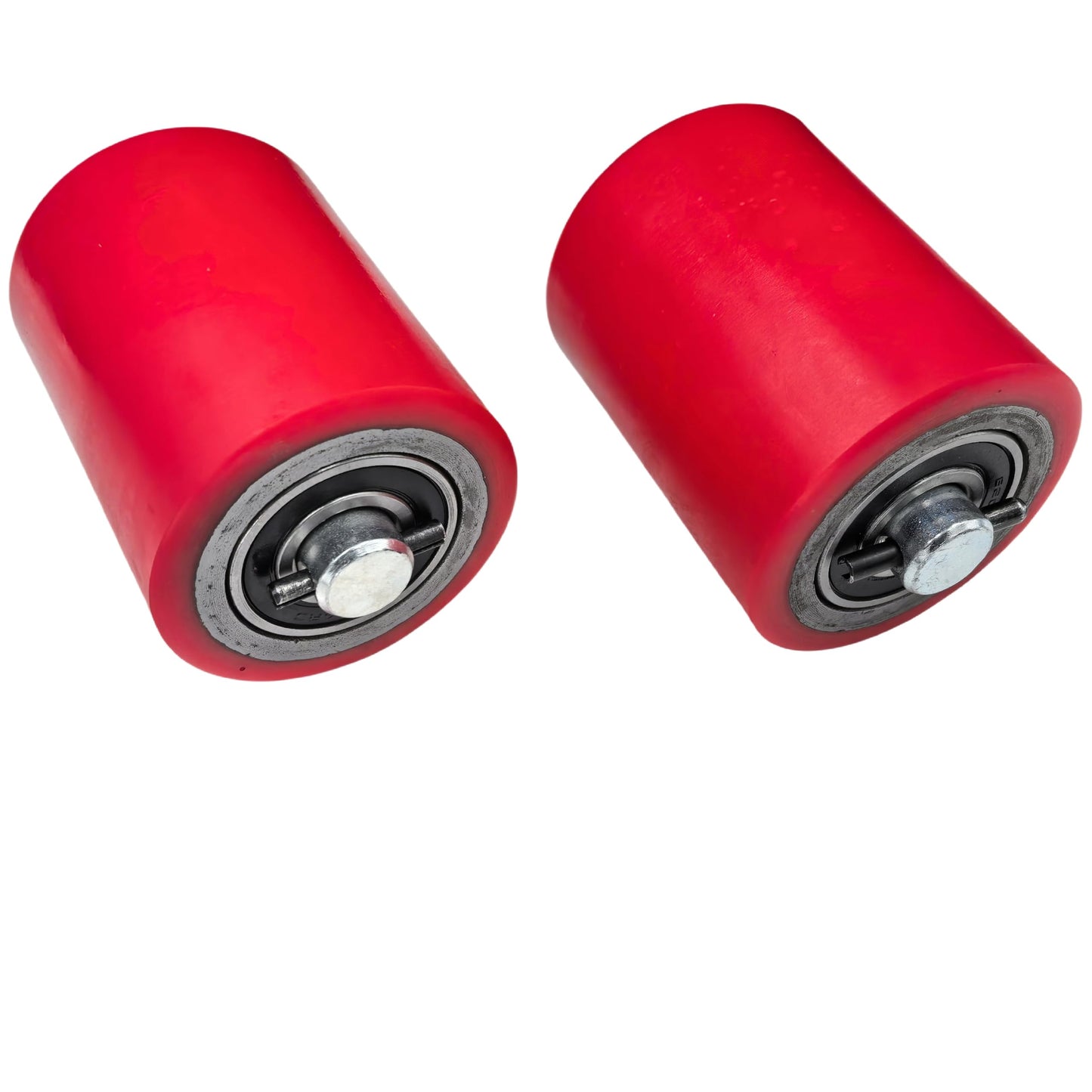 A Pair of Pallet Jack/Truck Wheels 3 x 3.75" (74.5 x 93mm) with Pre-Installed Bearings, 20mm ID PU Tread - Includes Axles and Pins by JackCraft