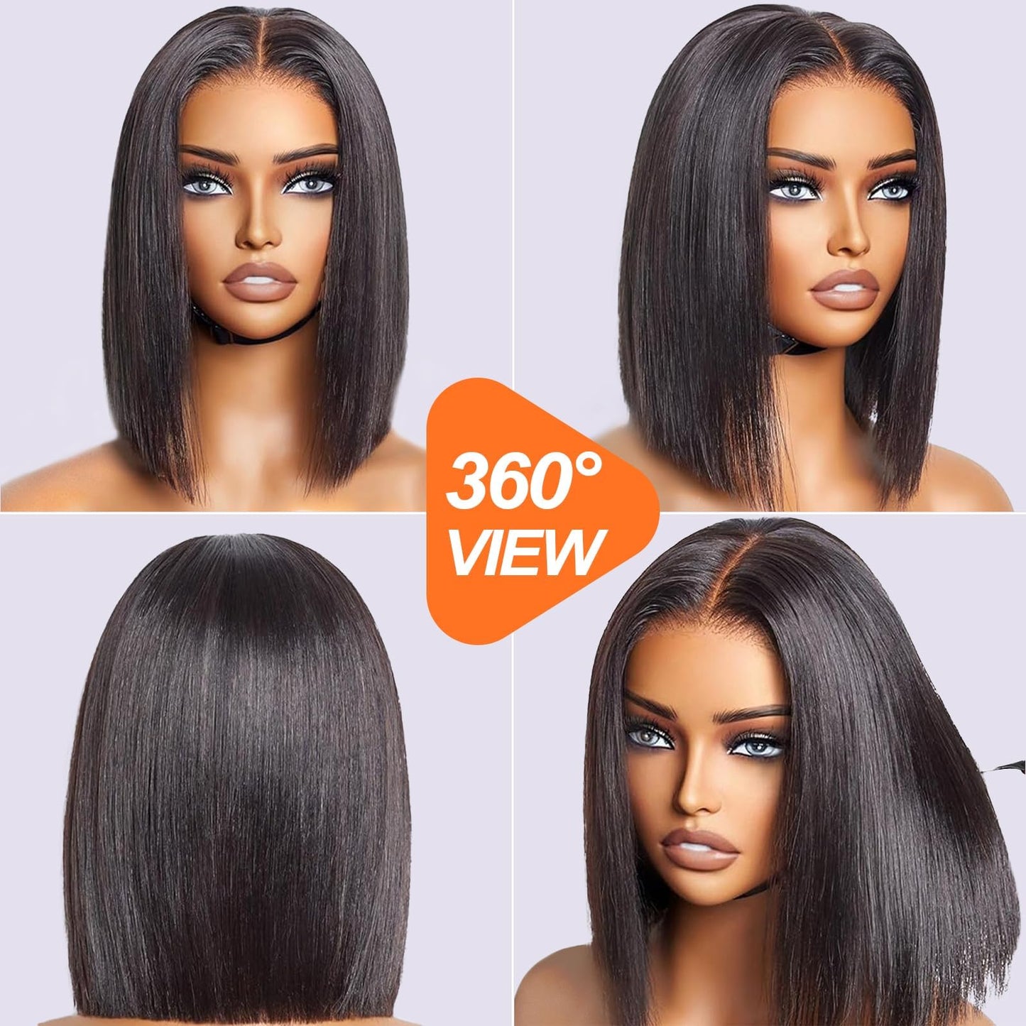 urno ble 13x4 HD Lace Front Bob Wig Human Hair Pre Plucked 180% Density Free Part Short Bob Wig With Baby Hair Straight Bob Lace Front Wigs Human Hair for Women（10in）