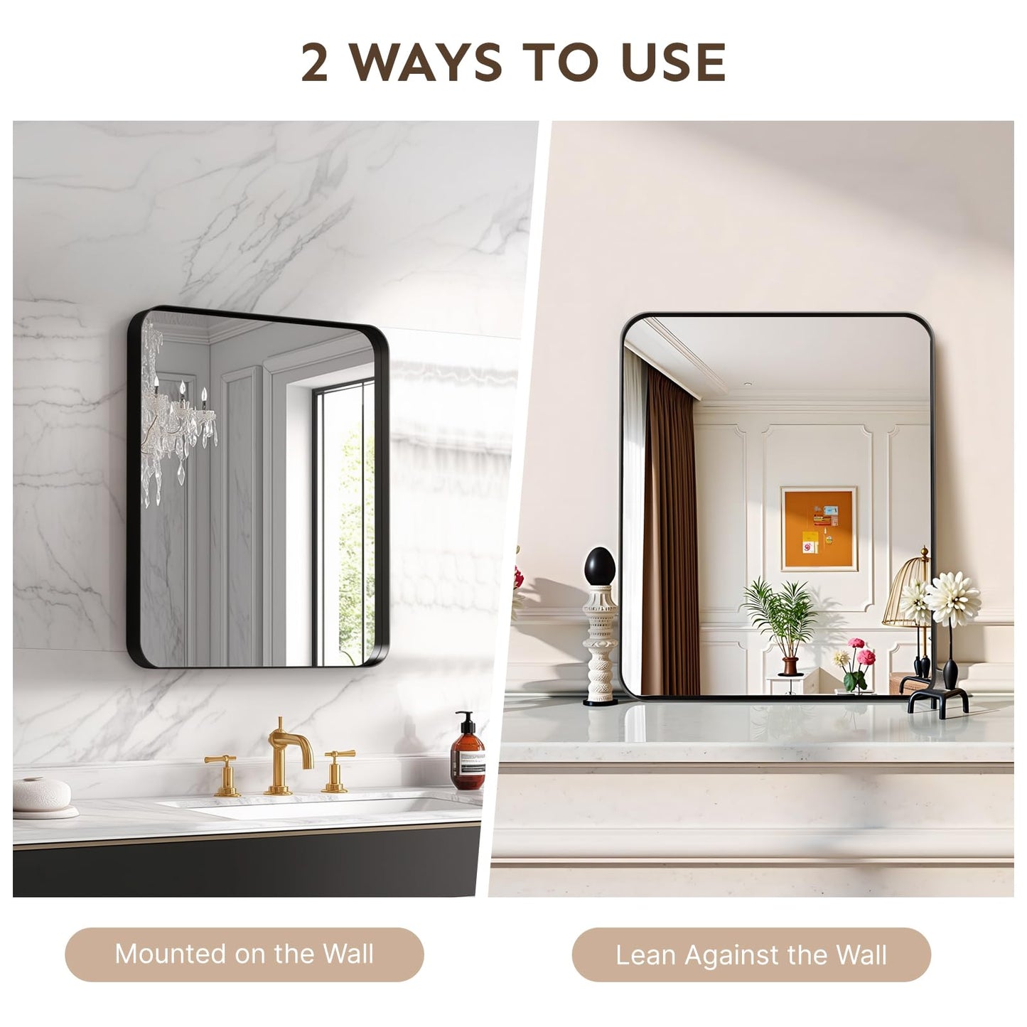 Kosmonia 20x16 Bathroom Vanity Mirror for Wall, Aluminum Framed, Farmhouse Rectangle, Anti-Rust, HD Reflection Anti-Desilvering, Distortion Free, Tempered and Shatter-Proof Wall Mounted Mirror, Black