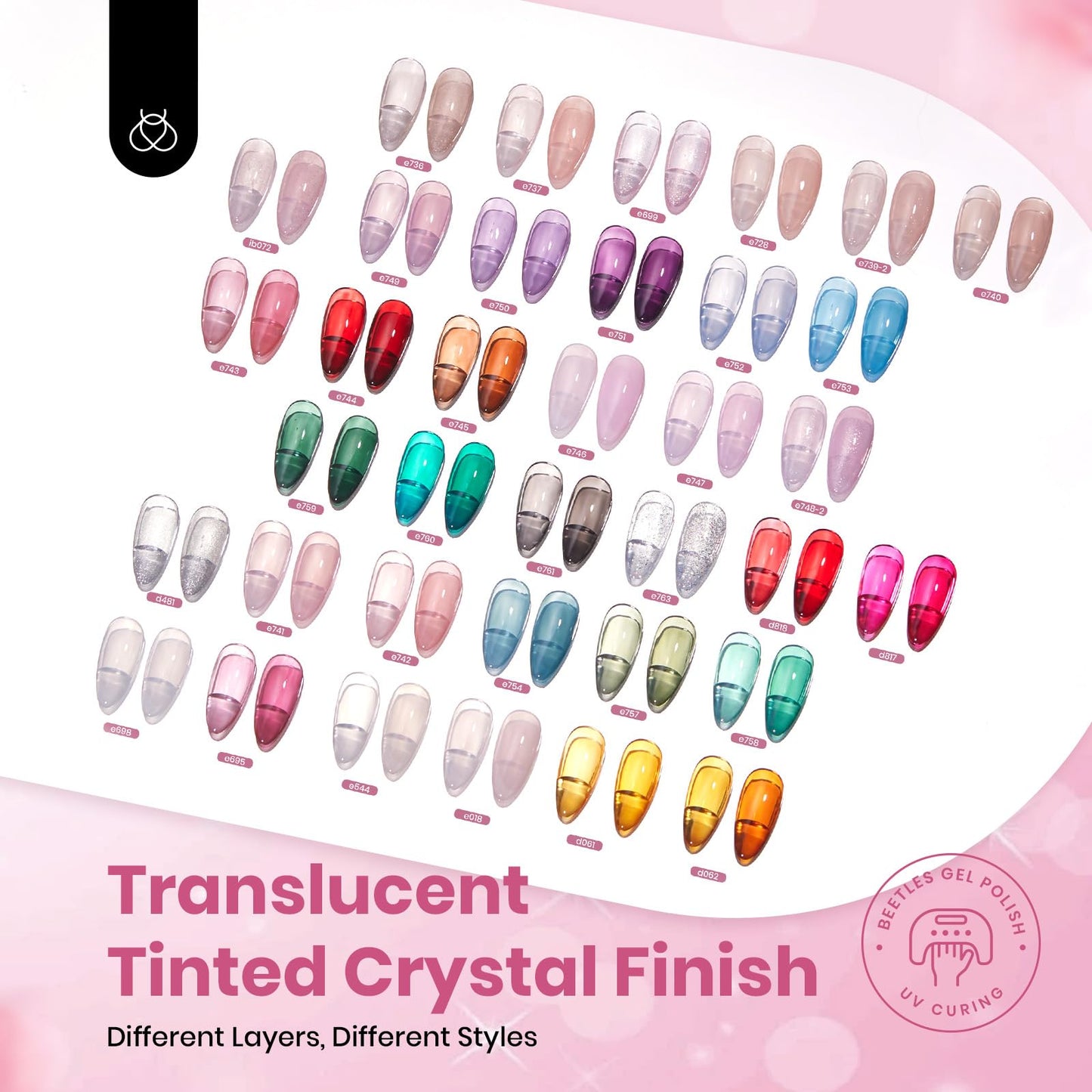 beetles Gel Polish 53 PCS Gel Nail Polish Set, 36 Colors Gel Polish Jelly Pink Milky with Base Coat Glitter Top Matte & Stars Top Coat Gel Red Crystal Ice Collection Valentines Day Gifts for Her