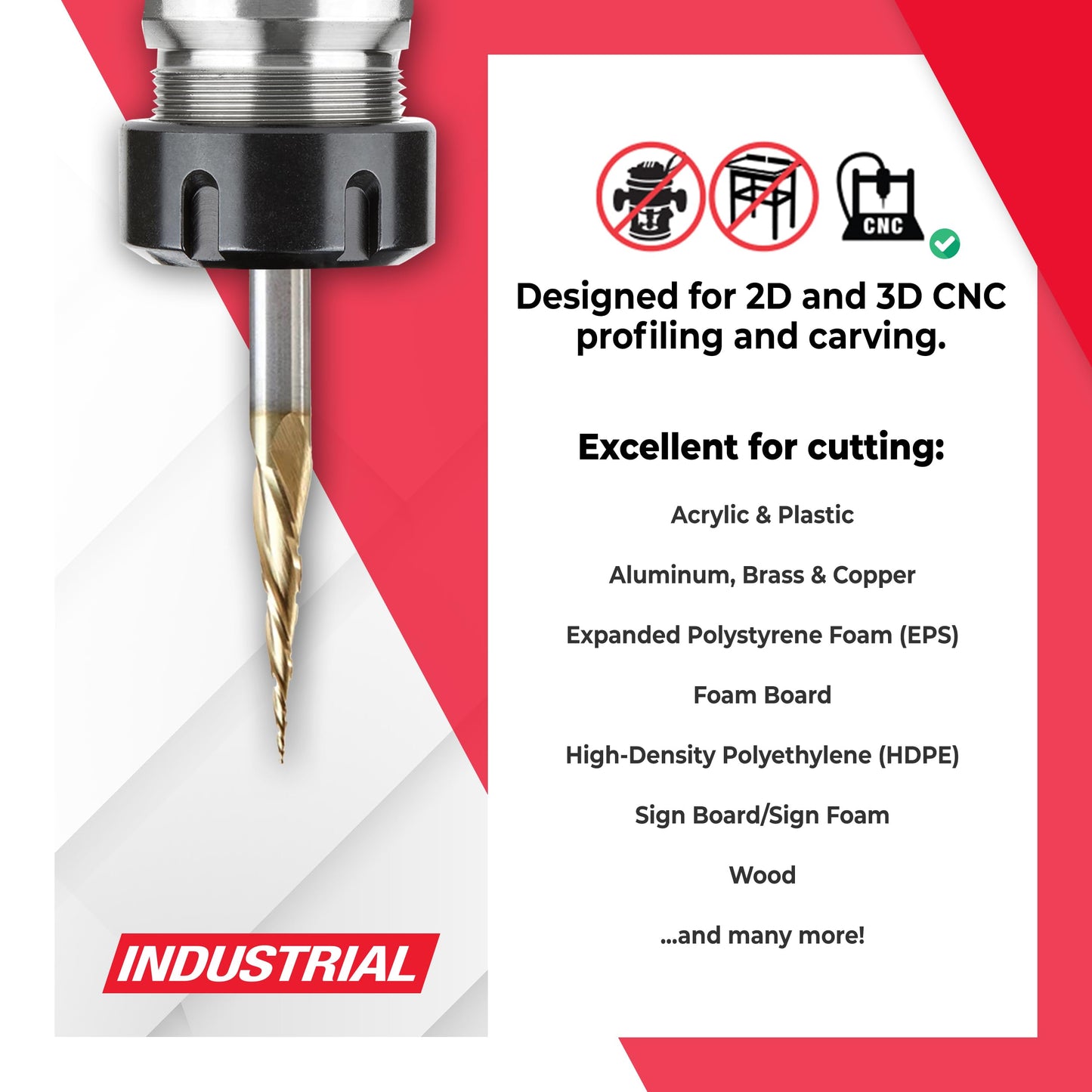 Amana Tool CNC 2D 3D Carving Angle Ball Tip Router Bit, ZrN Coated, 46473, 6.2 Degree Metric, x 0.5 Dia x 0.25 Rad x 26.5 CH x 6 Shk x 75mm L x 3 Fl