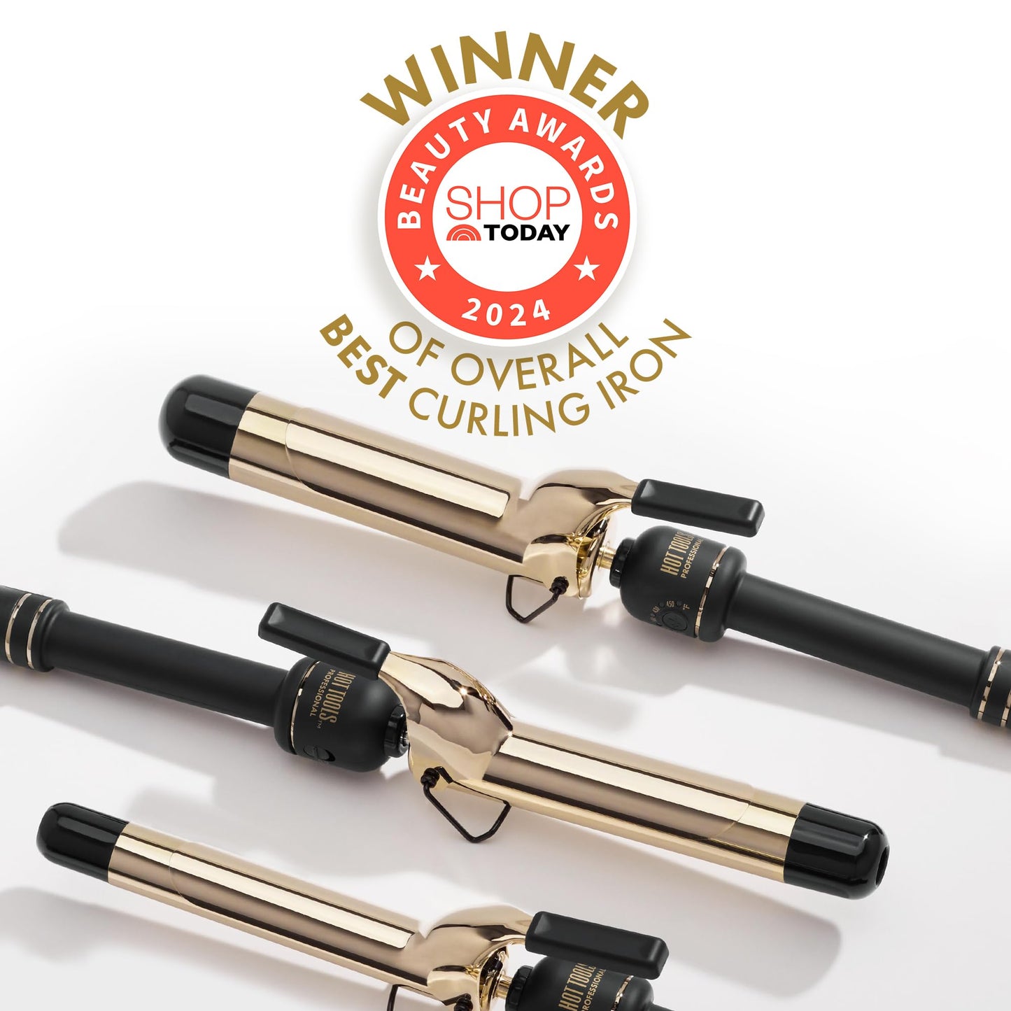 HOT TOOLS New and Improved 24K Gold Professional 2" Extended Barrel Curling Iron with Clamp for Loose Bouncy Curls | 24K Gold Technology for Long-Lasting Results & Longer Barrel for Easy Styling