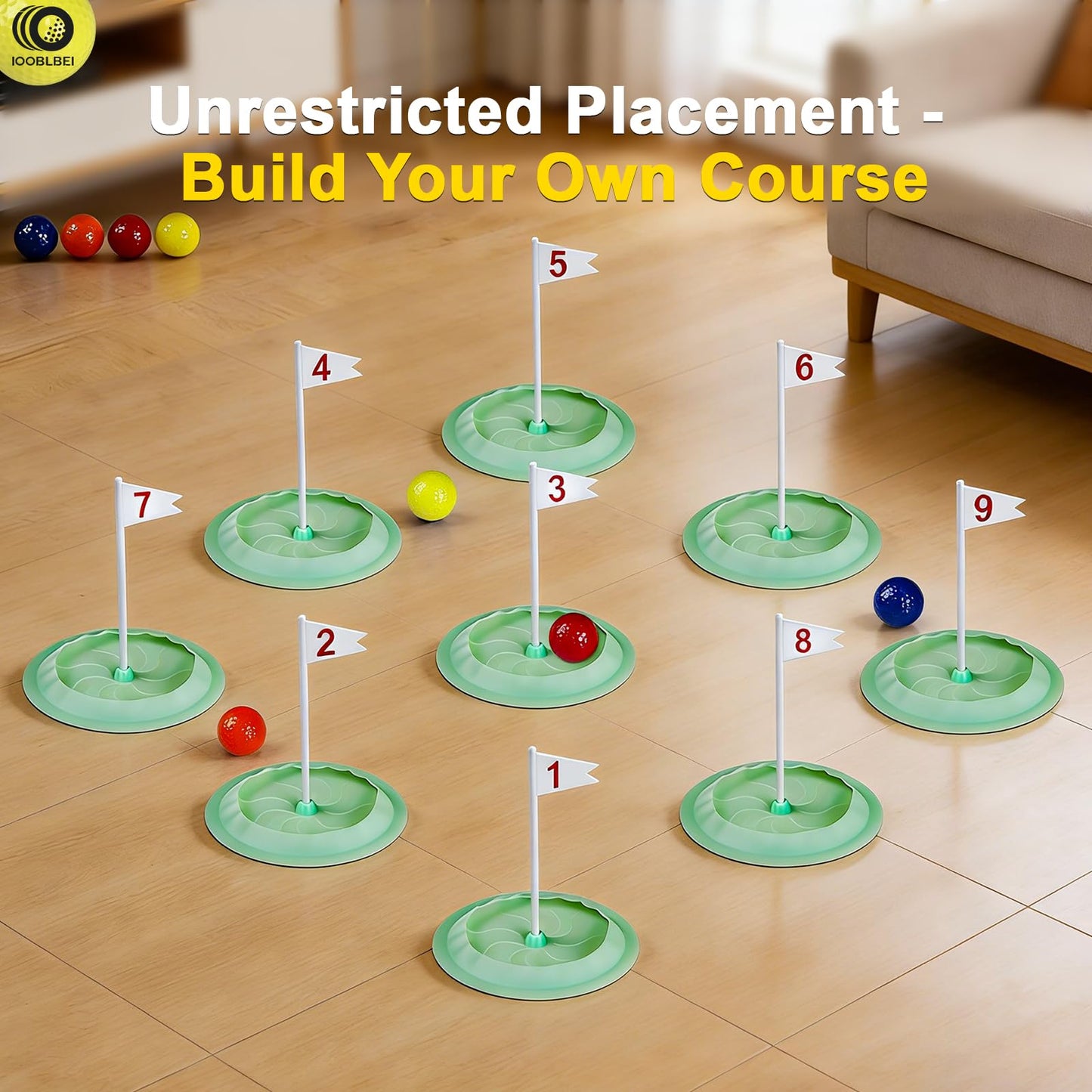 IOOBLBEI Mini Golf Game Putting Chipping Game Set - Build Your Own Course at Home Indoor Outdoor, Includes 9 Holes, 4 Balls, Dry-Erase Scoreboard with Pens, Family Party Garden Golfs for Adults Golfer