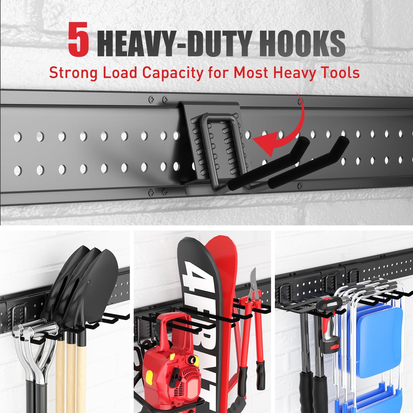 ZICANYCO Garage Tool Organizer Wall Mount 66 inches with 13 Adjustable Heavy-Duty Hooks, Garage Organization, Garden Tool Storage Rack, Yard, and Shed, Holds Up to 520 lbs