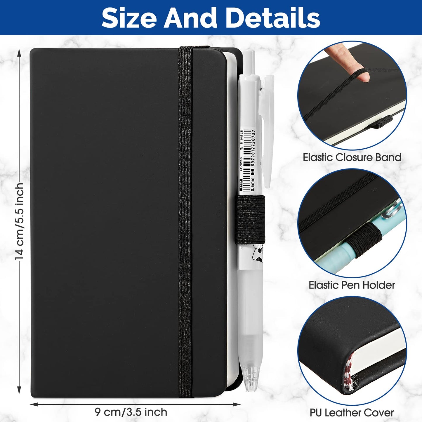 Laumoi 40 Pack Pocket Notebook Journals A6 Mini Hardcover Journal PU Leather Lined Notebook 3.5 x 5.5 In Small College Ruled Notepad with Pen Holder for Writing Office School Supplies (Black)